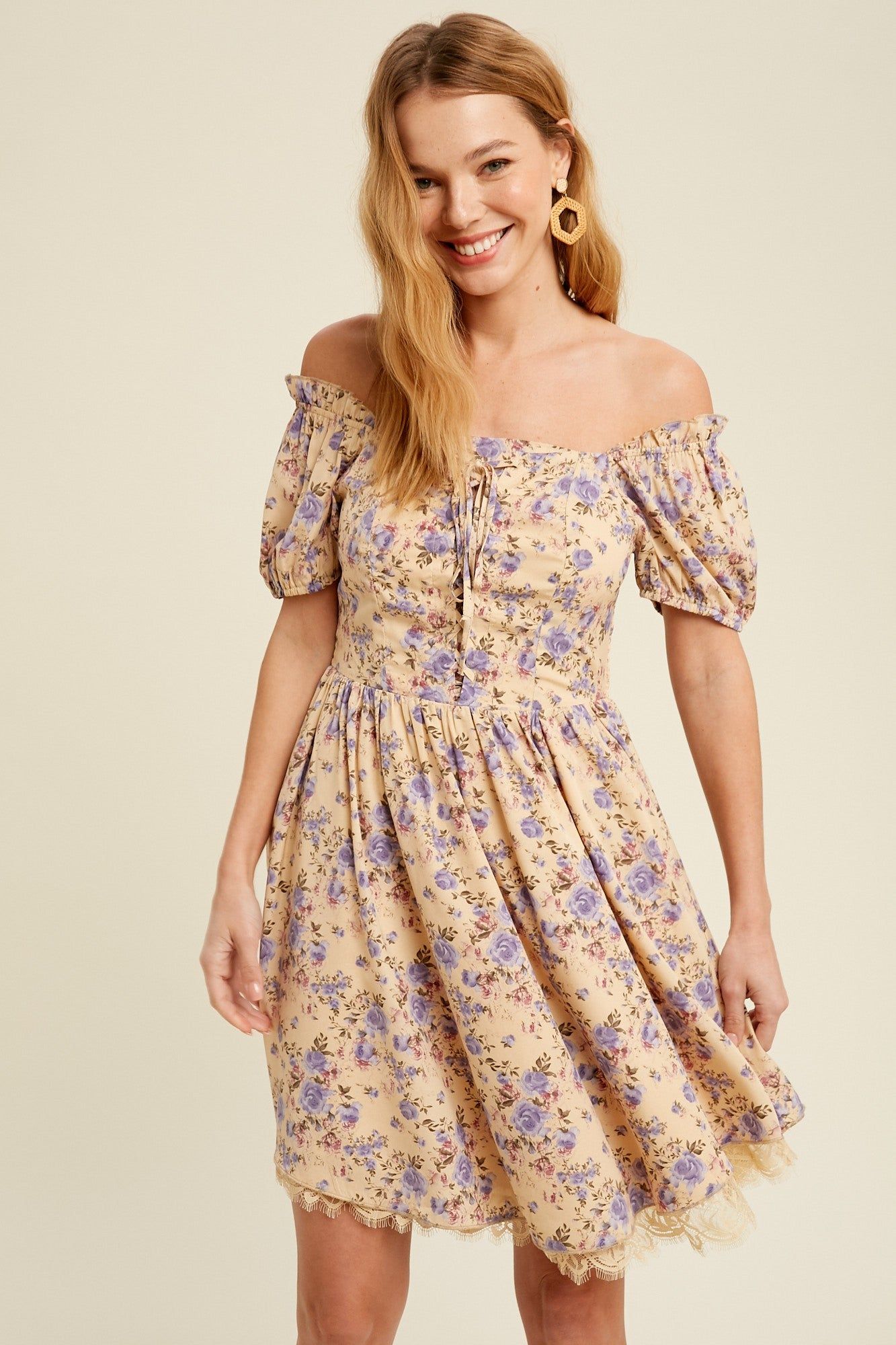 Taupe Floral Printed Woven Mini Dress sold by Pinkblush product image thumbnail 2