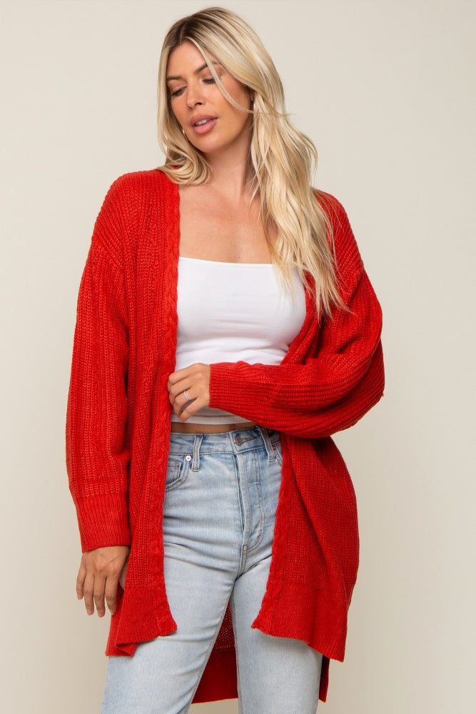 Rust Cable Knit Accent Cardigan sold by Pinkblush