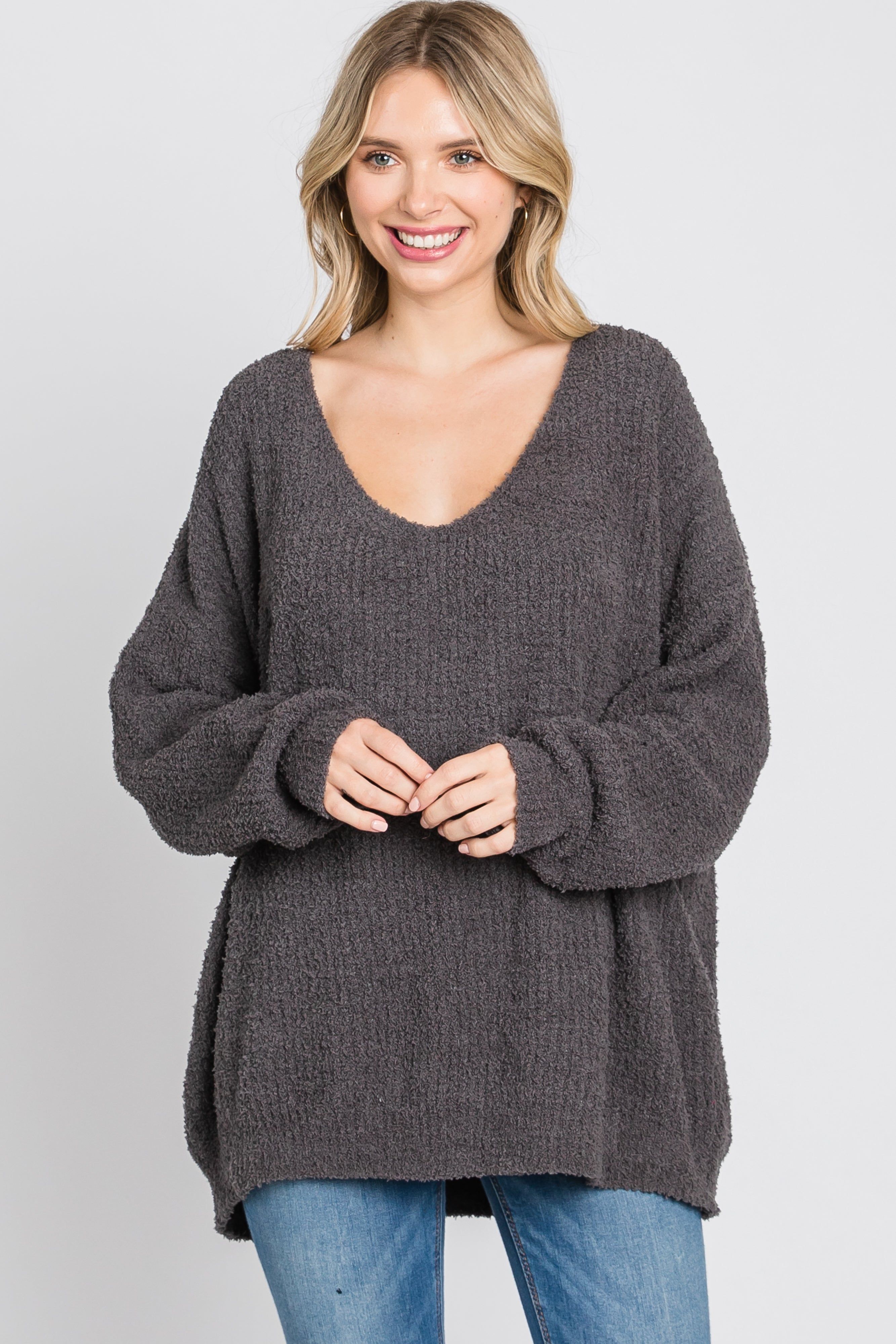 Charcoal V-Neck Soft Sweater sold by Pinkblush product image thumbnail 3
