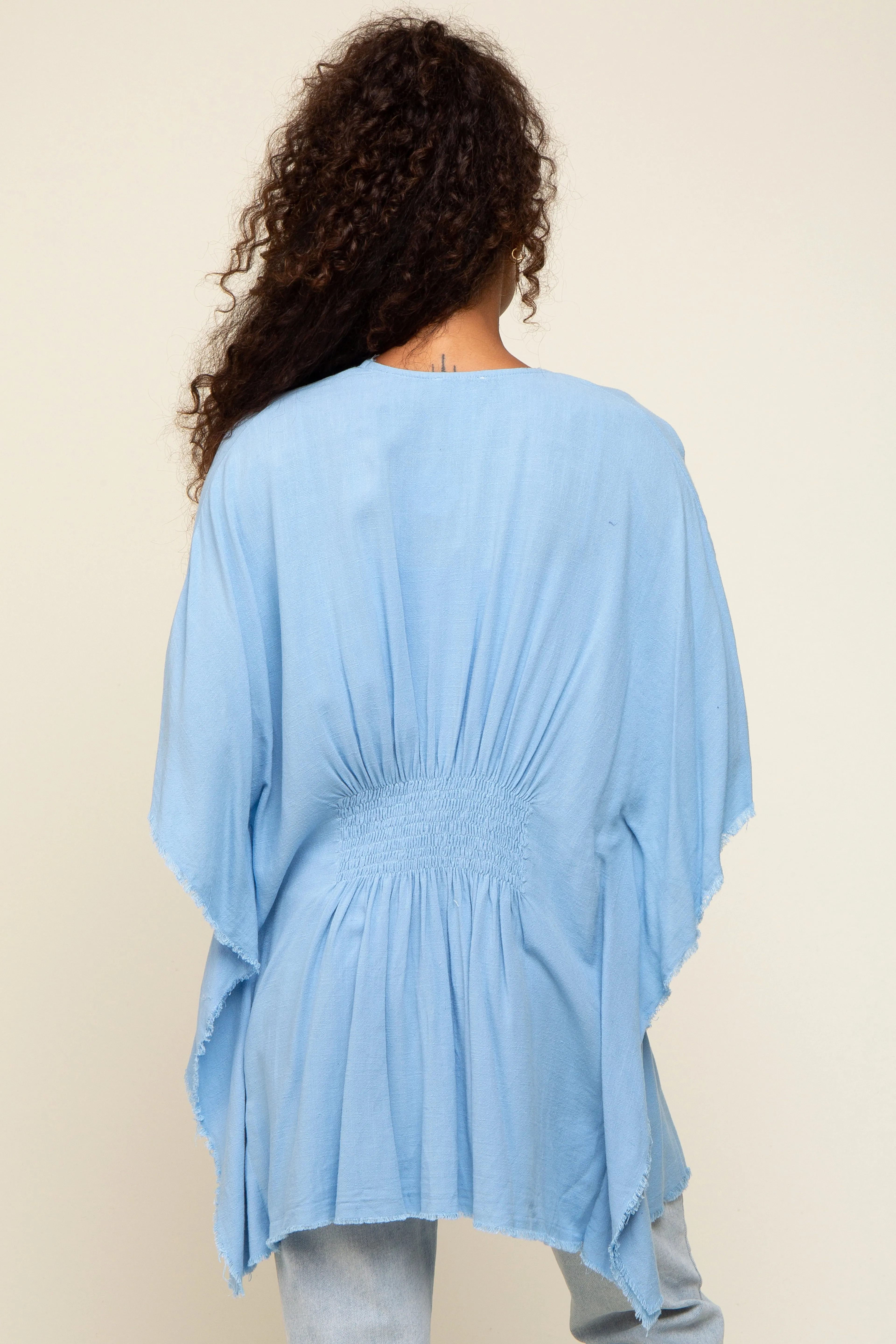 Light Blue Fringe Dolman Sleeve Cover Up sold by Pinkblush product image thumbnail 3