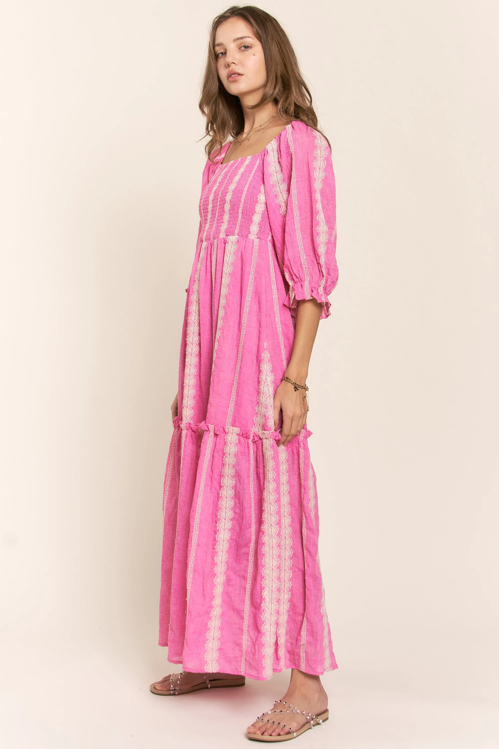 Pink Embroidered Detail Smocked Top Maxi Dress sold by Pinkblush product image thumbnail 4