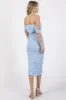Light Blue Off Shoulder Sleeveless Ruched Mesh Midi Dress sold by Pinkblush