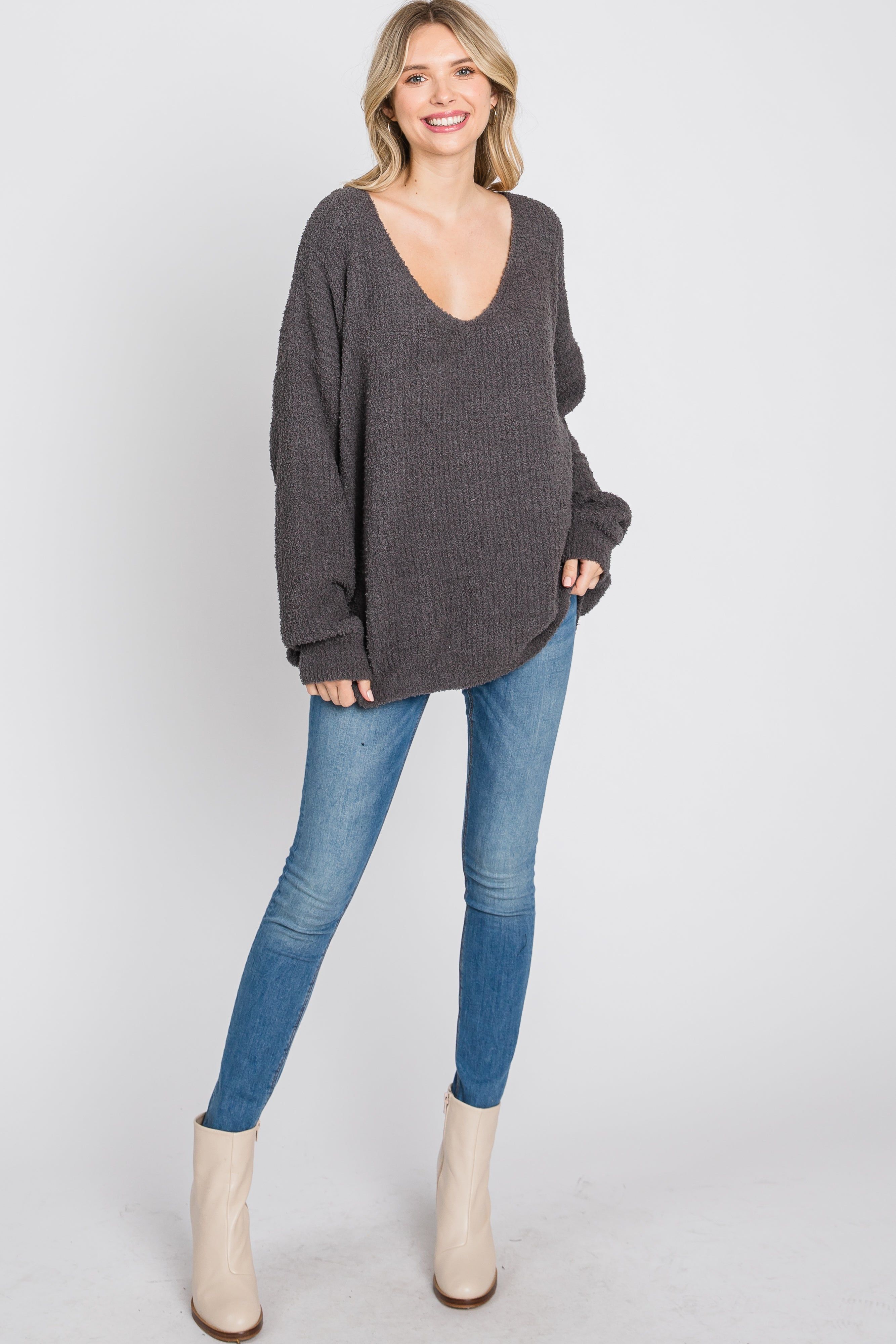 Charcoal V-Neck Soft Sweater sold by Pinkblush product image thumbnail 2