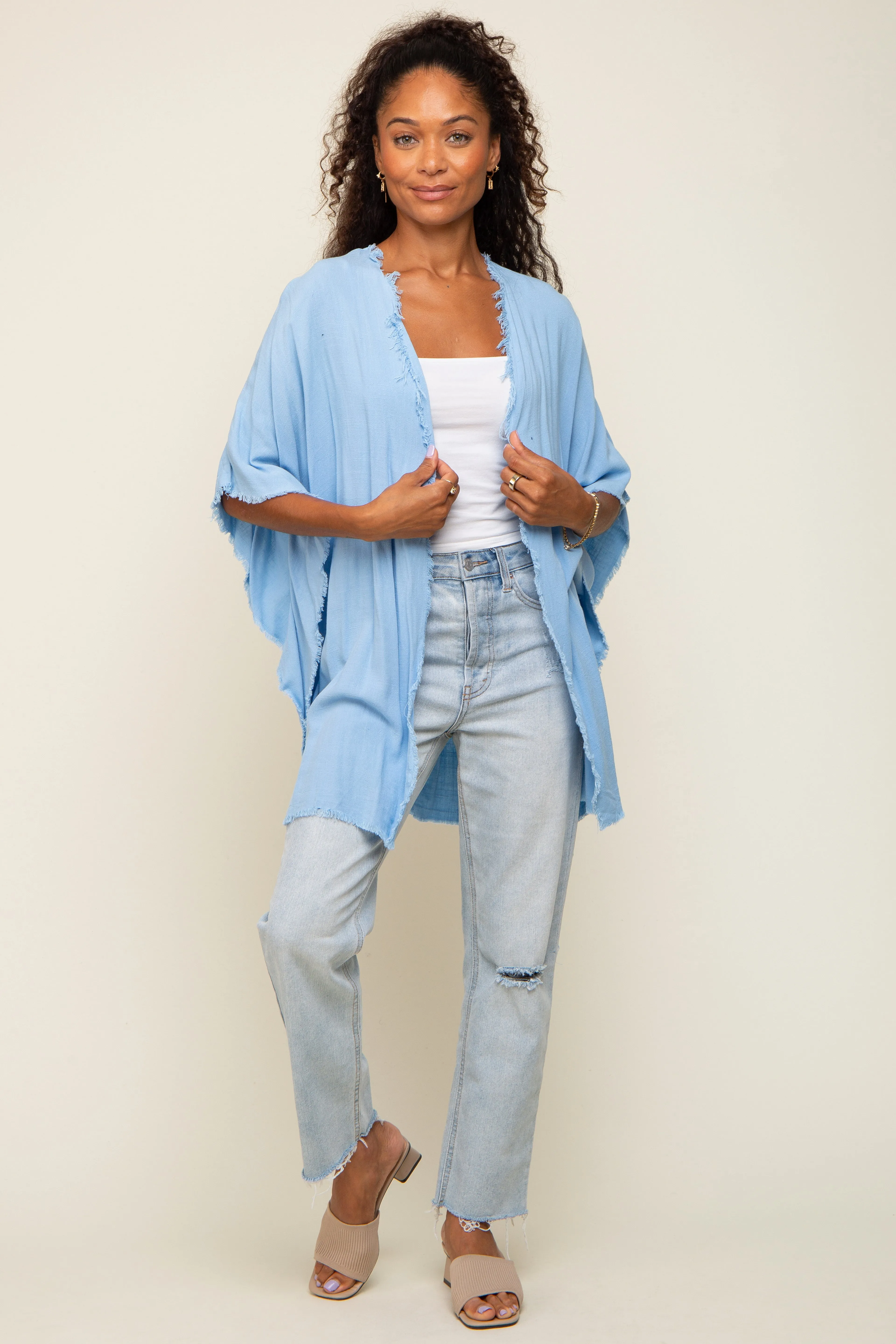 Light Blue Fringe Dolman Sleeve Cover Up sold by Pinkblush product image thumbnail 4