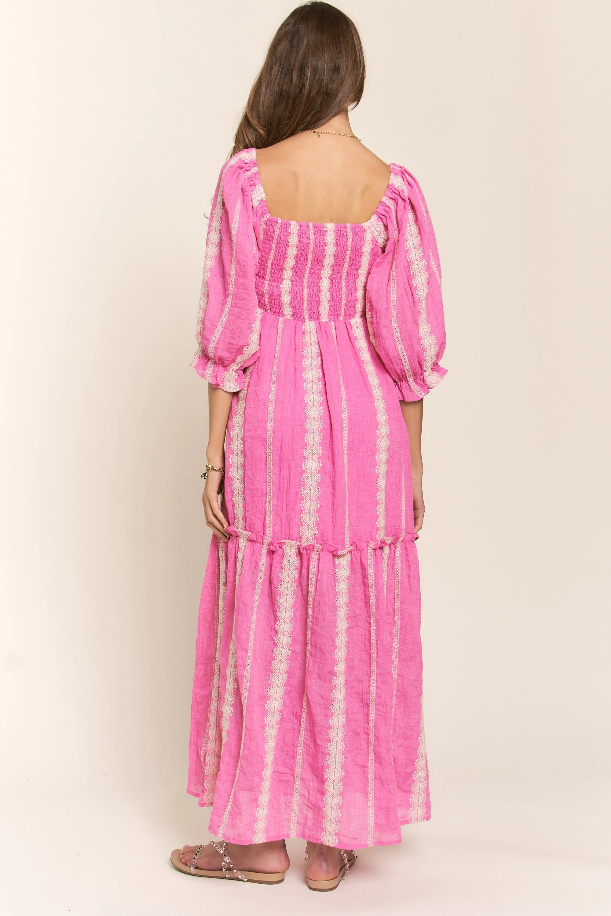 Pink Embroidered Detail Smocked Top Maxi Dress sold by Pinkblush product image thumbnail 5