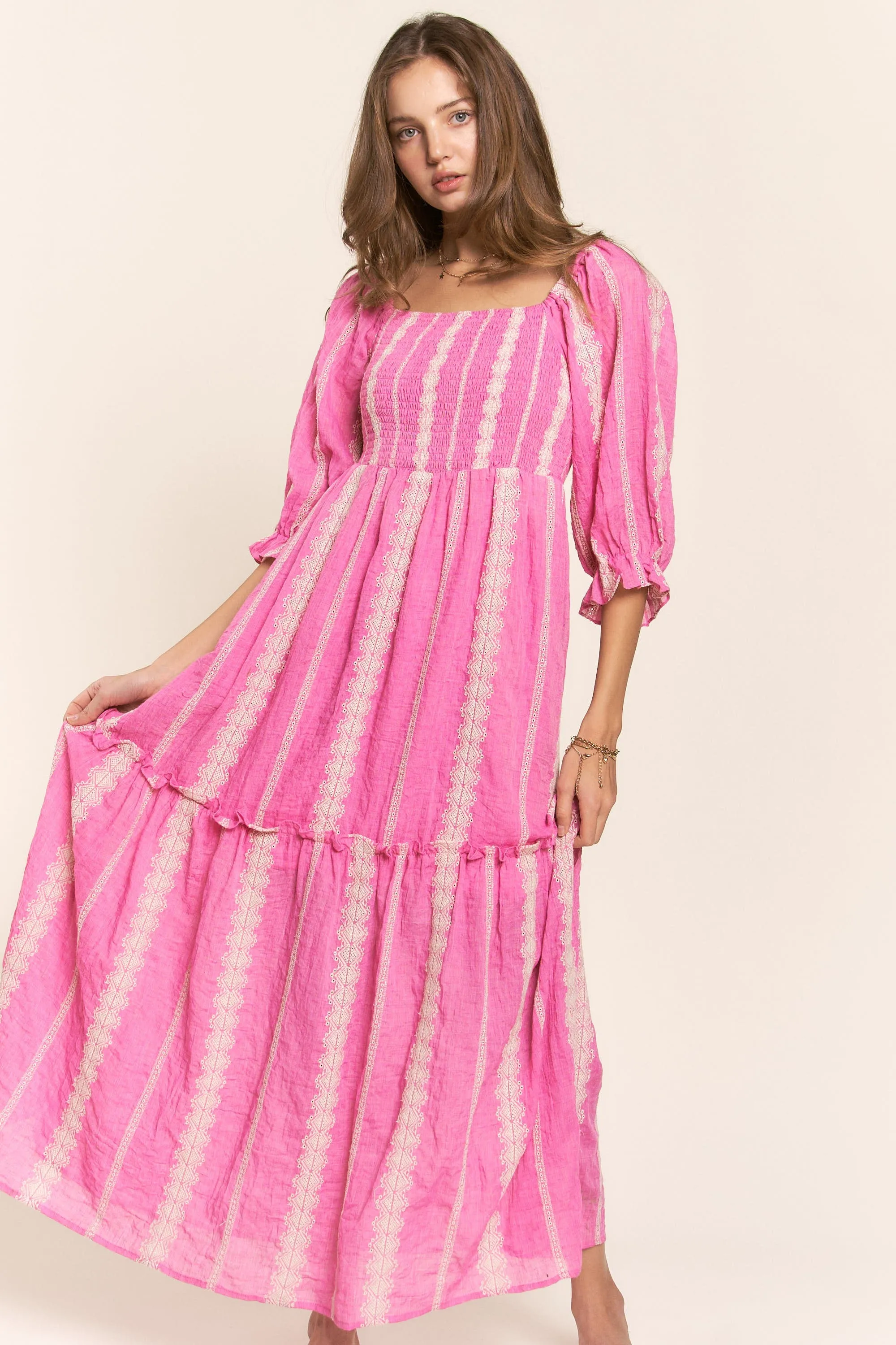Pink Embroidered Detail Smocked Top Maxi Dress sold by Pinkblush product image thumbnail 2