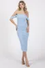 Light Blue Off Shoulder Sleeveless Ruched Mesh Midi Dress sold by Pinkblush