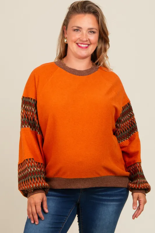 Camel Knit Contrast Sleeve Maternity Plus Pullover sold by Pinkblush