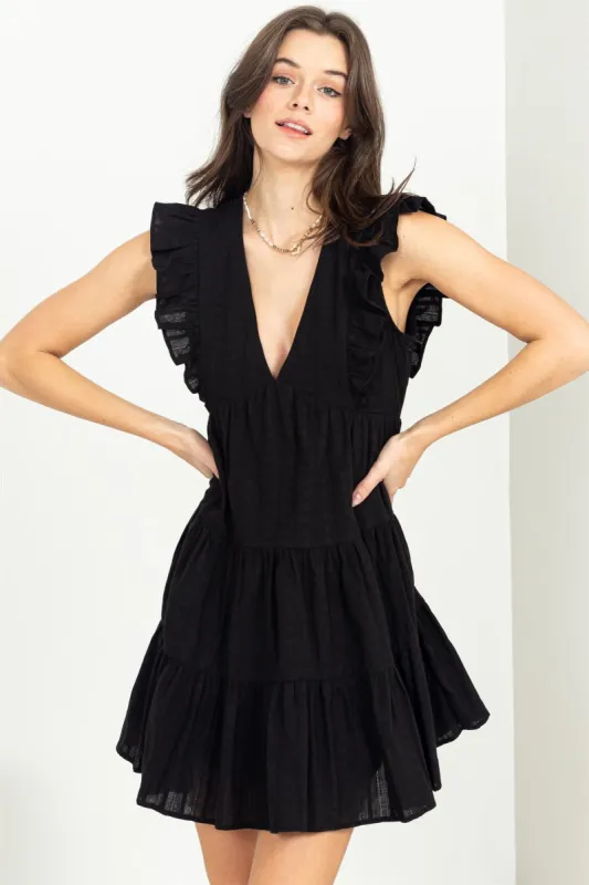 Black Tiered Ruffle Mini Dress sold by Pinkblush