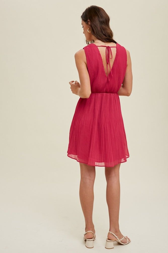 Magenta Pleated Mini Dress With Self Back Tie Detail sold by Pinkblush product image thumbnail 3