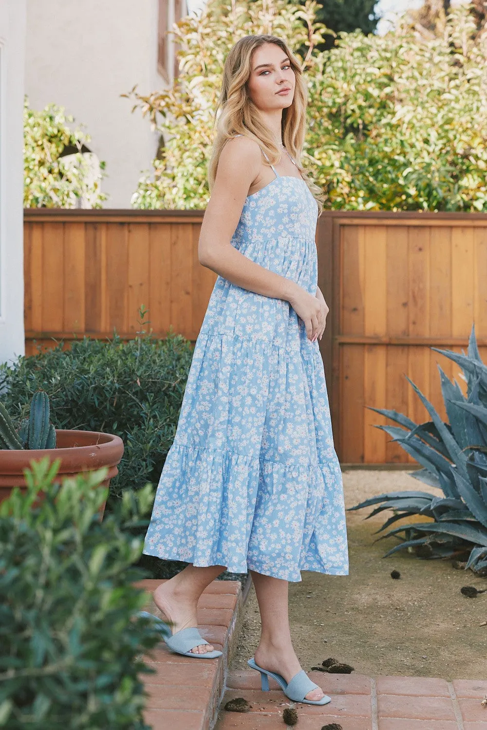 Light Blue Floral Cutout Tie Back Midi Dress sold by Pinkblush