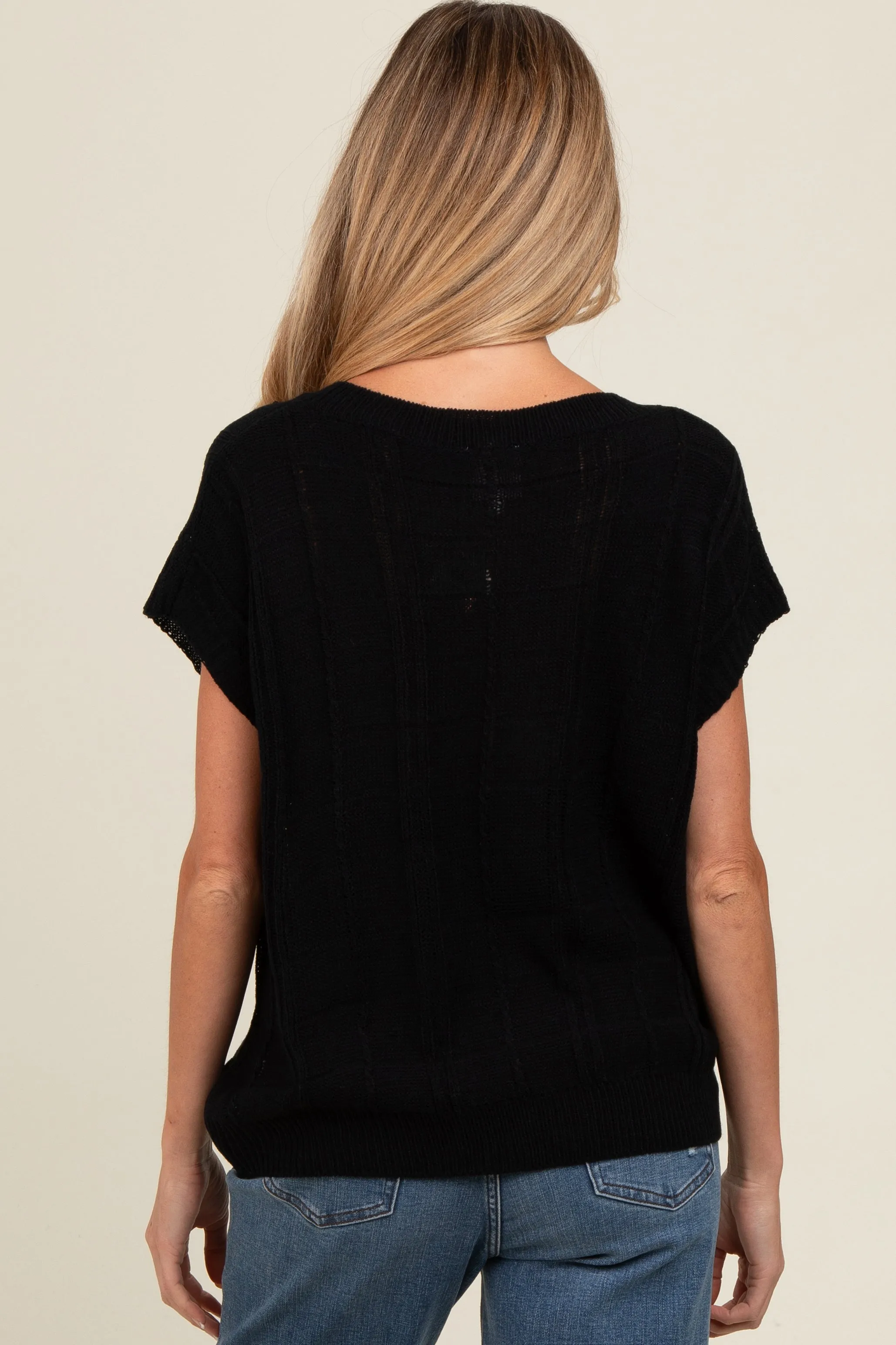 Black Knit Short Sleeve Sweater Maternity Top sold by Pinkblush product image thumbnail 2