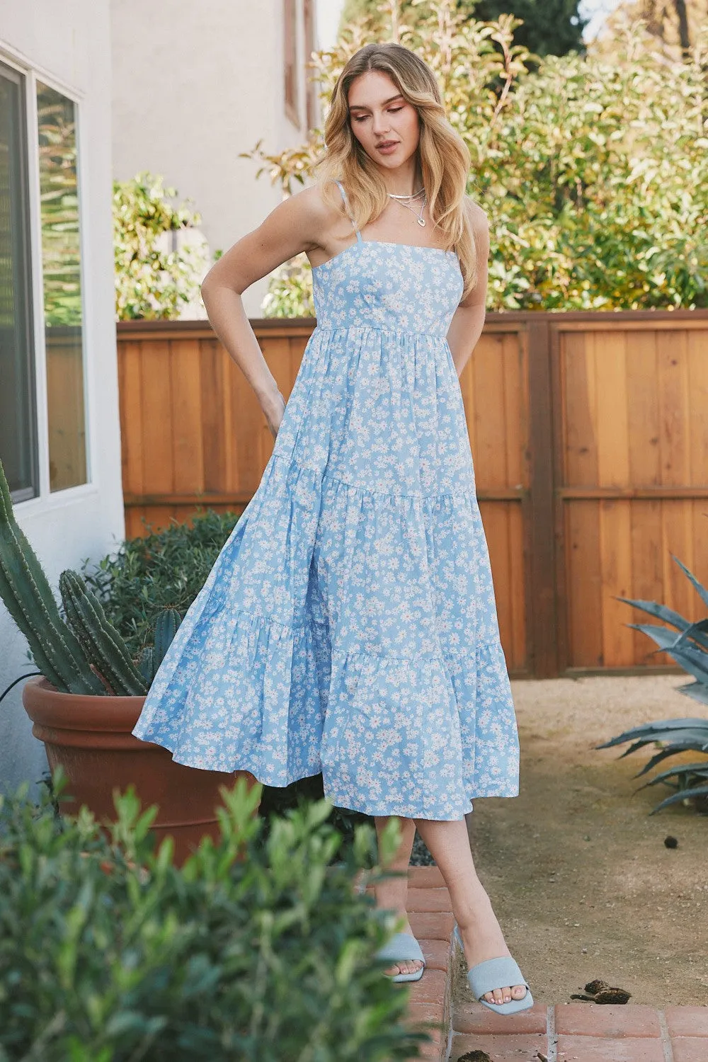 Light Blue Floral Cutout Tie Back Midi Dress sold by Pinkblush product image thumbnail 2