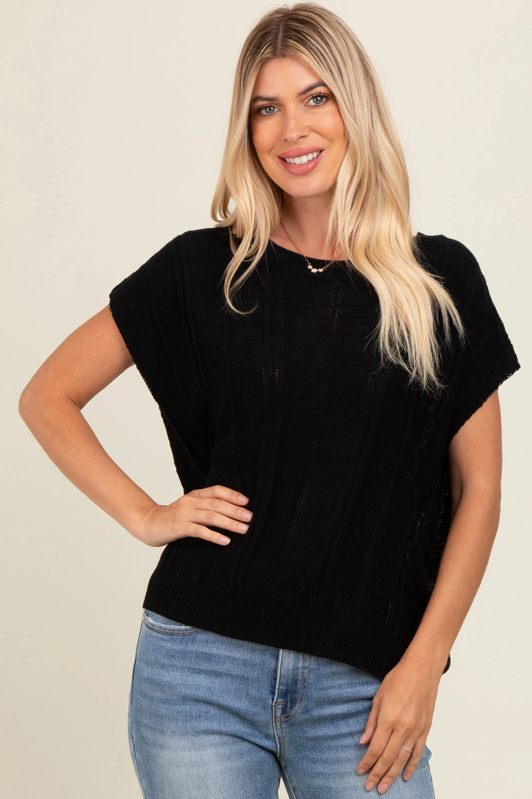 Black Knit Short Sleeve Sweater Maternity Top sold by Pinkblush product image thumbnail 3