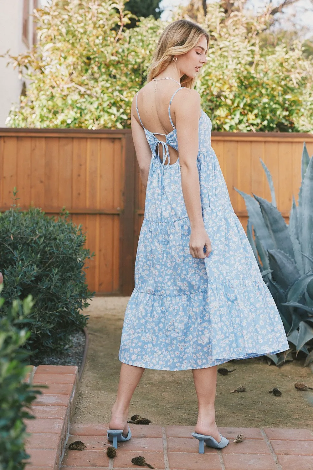 Light Blue Floral Cutout Tie Back Midi Dress sold by Pinkblush product image thumbnail 3