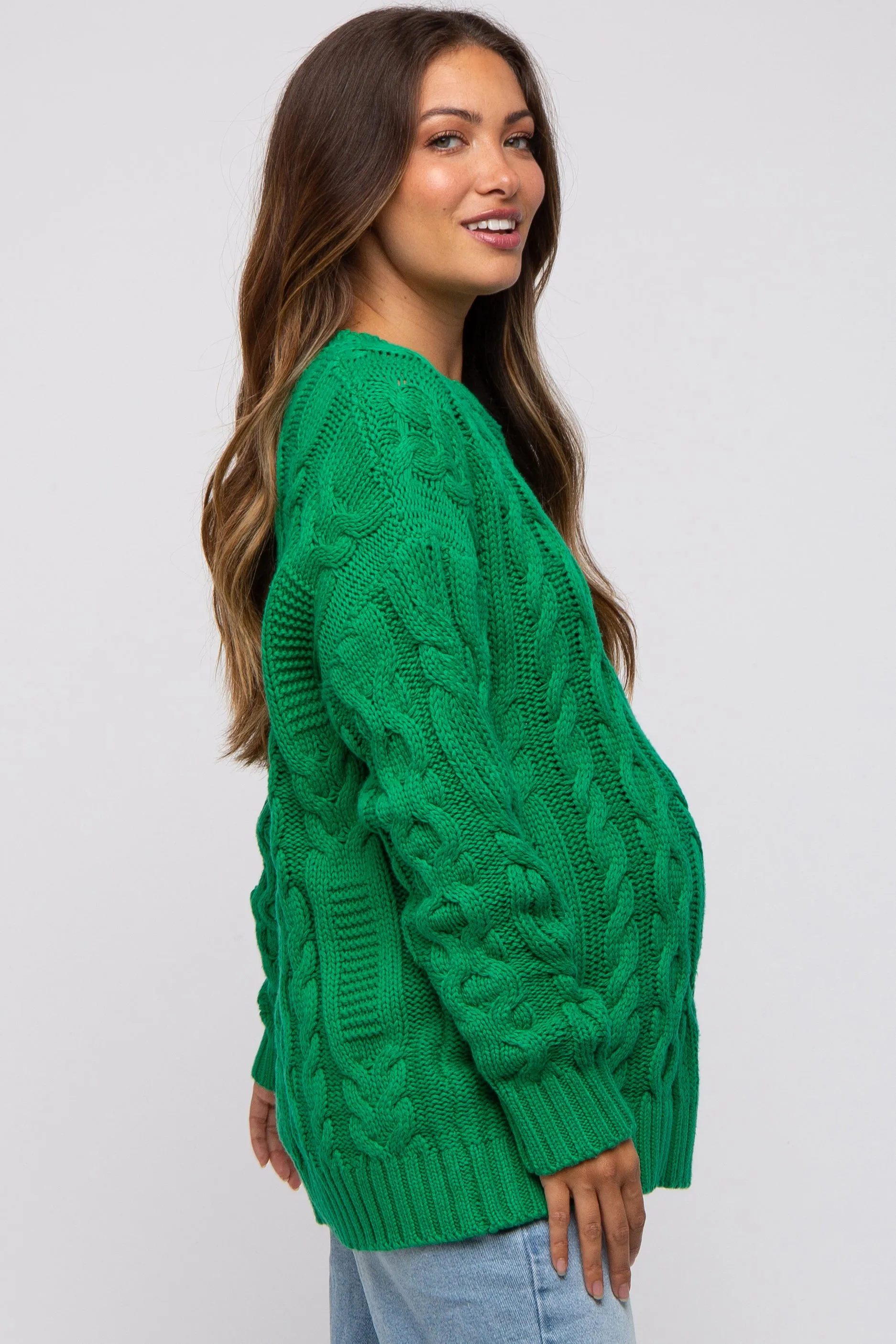 Green Chunky Cable Knit Maternity Sweater sold by Pinkblush product image thumbnail 2