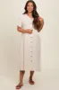 Beige Button Down Maternity Midi Dress sold by Pinkblush