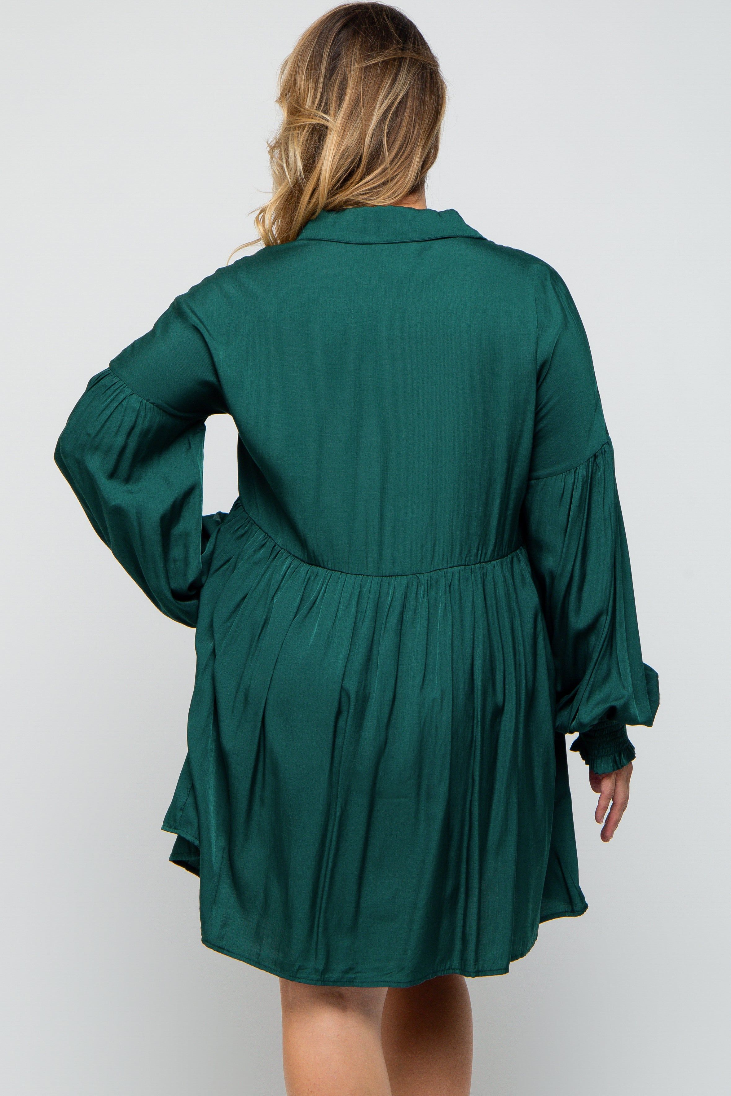 Forest Green Button Down Maternity Plus Dress sold by Pinkblush product image thumbnail 3