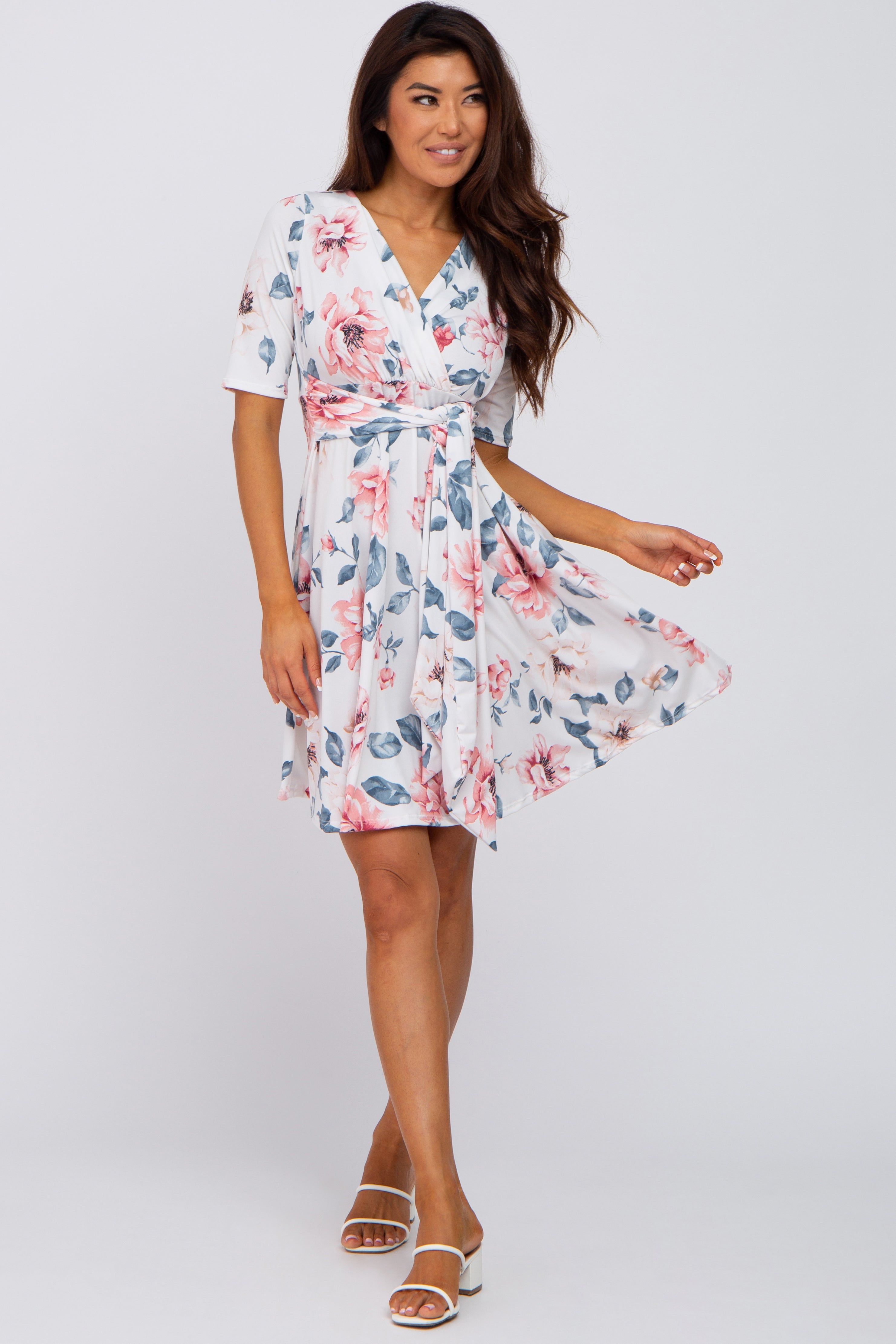 White Floral Nursing Wrap Dress sold by Pinkblush product image thumbnail 5