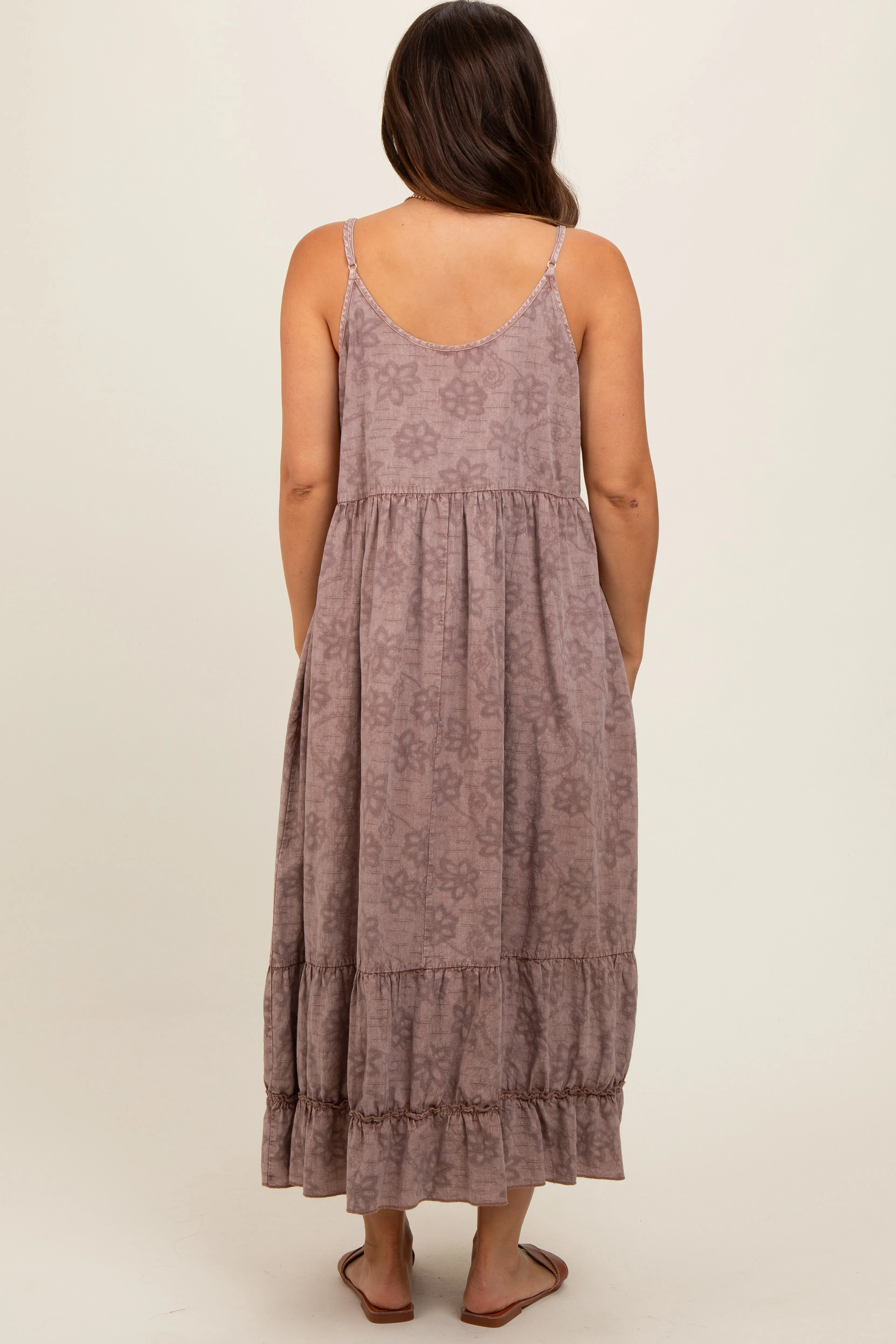 Mauve Embroidered Vintage Wash Maternity Midi Dress sold by Pinkblush product image thumbnail 3