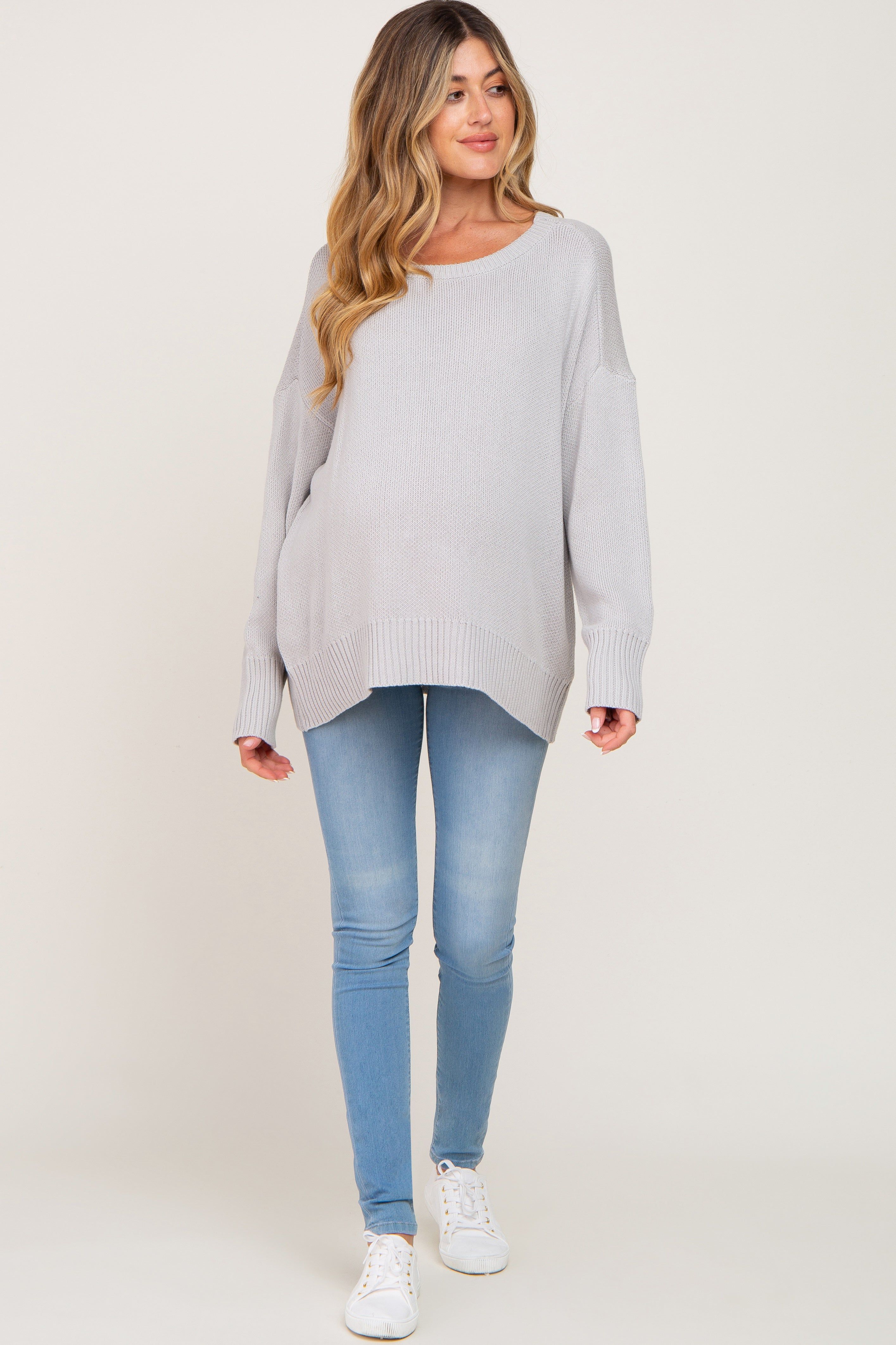 Grey Ribbed Trim Maternity Sweater sold by Pinkblush product image thumbnail 4