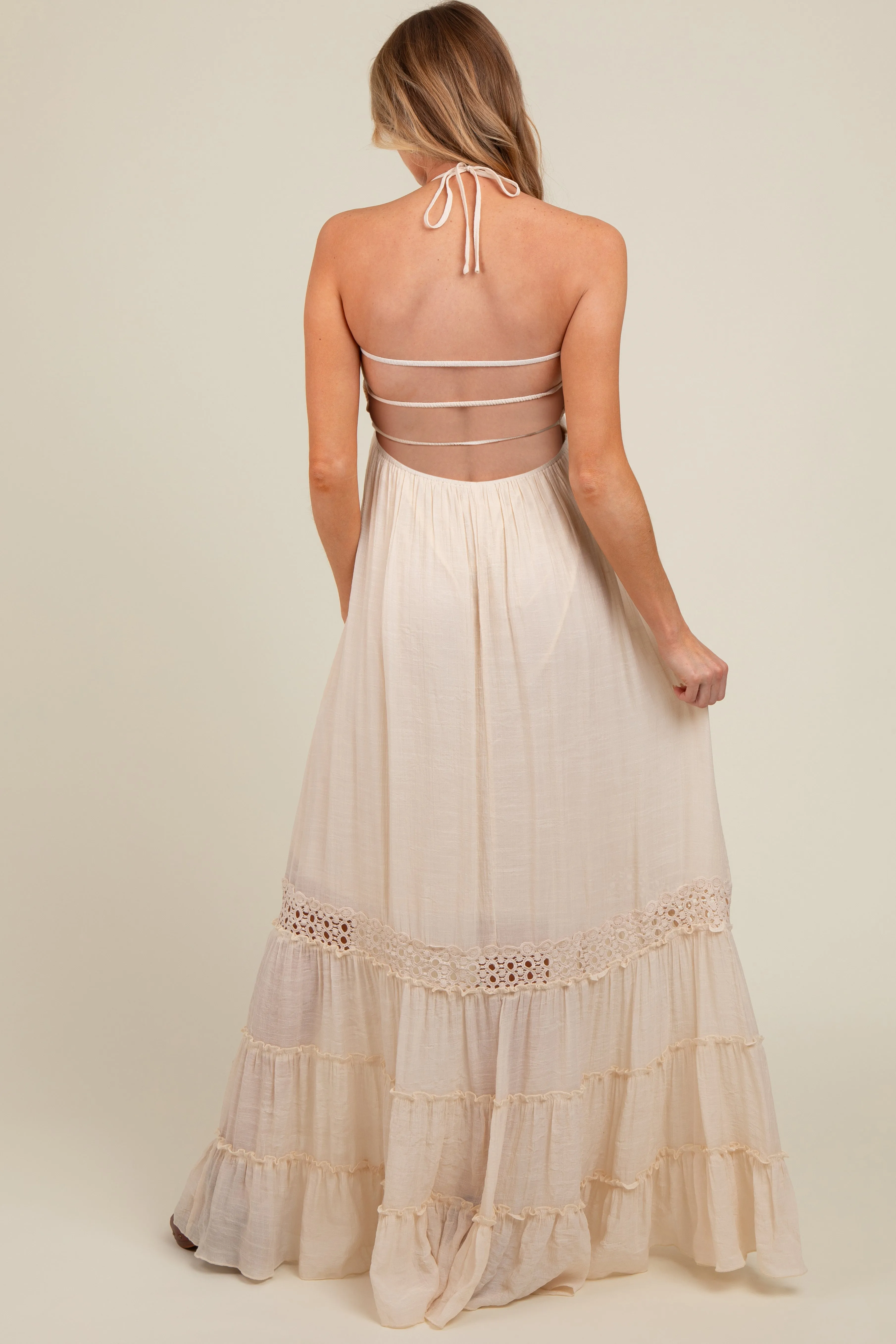 Cream Smocked Open Back Maternity Maxi Dress sold by Pinkblush product image thumbnail 3