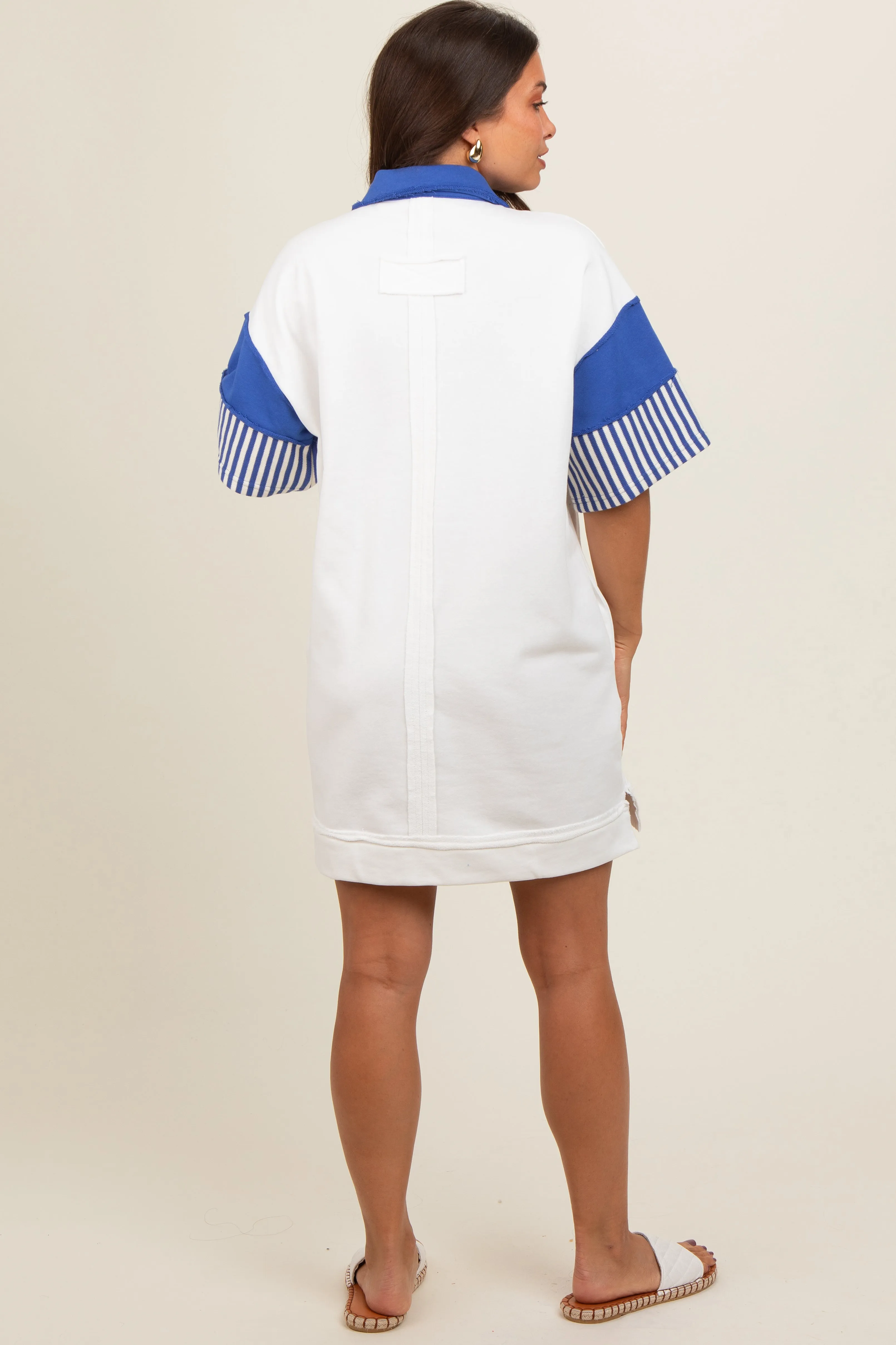 White Striped Color Block Collared Terry Maternity Dress sold by Pinkblush product image thumbnail 3