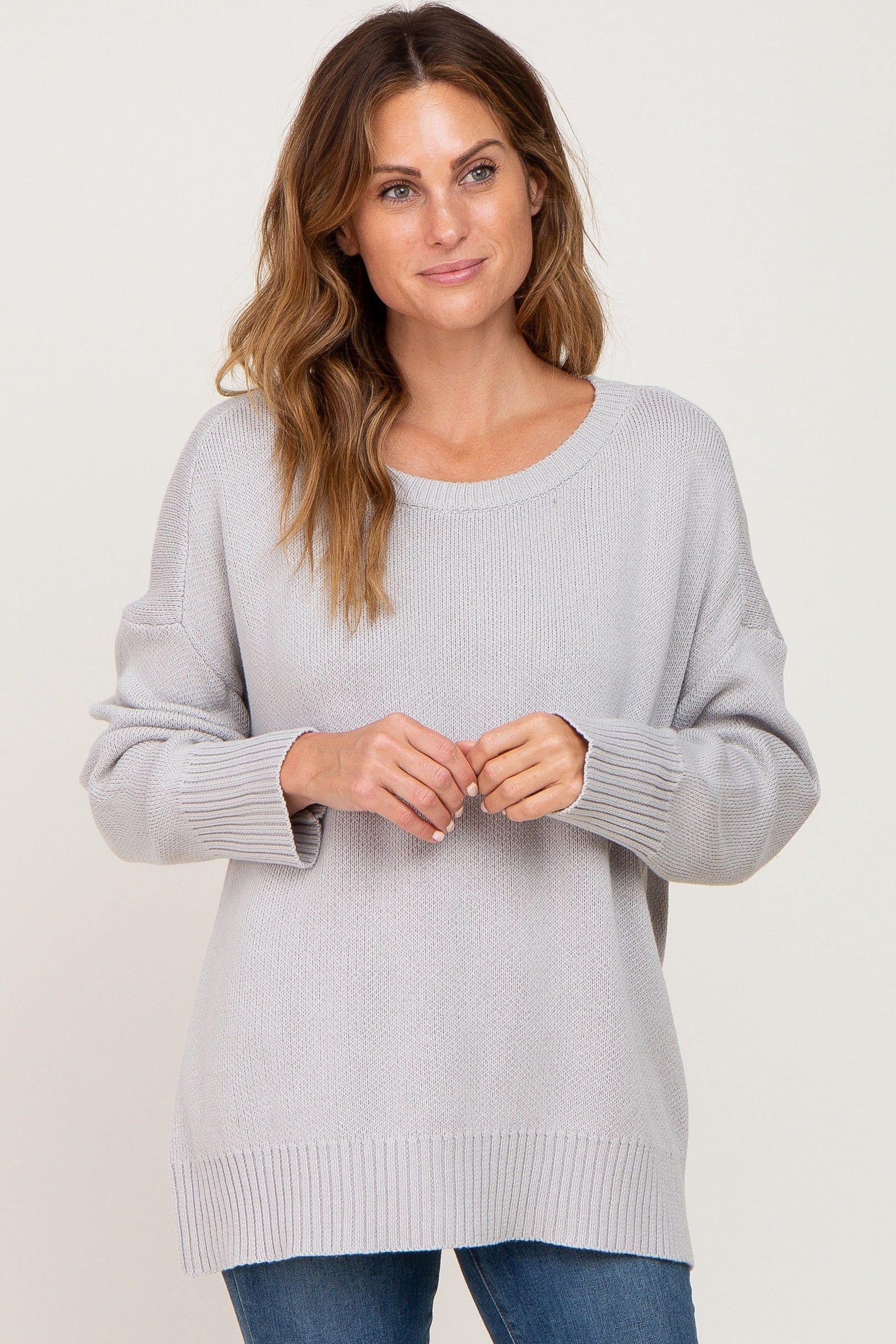 Grey Ribbed Trim Maternity Sweater sold by Pinkblush product image thumbnail 5