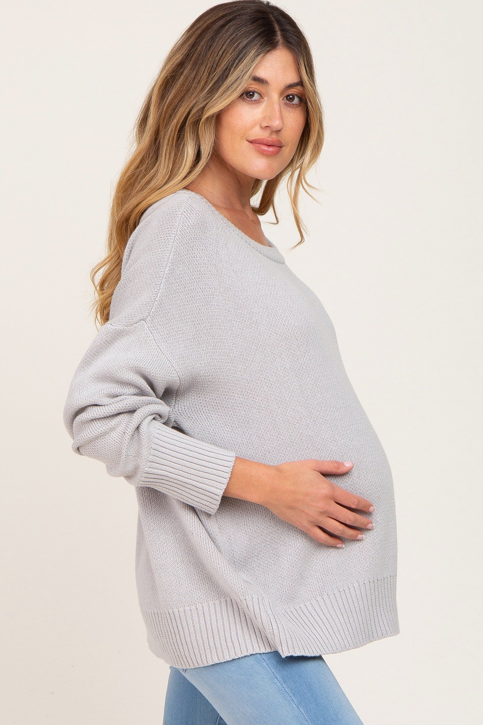 Grey Ribbed Trim Maternity Sweater sold by Pinkblush product image thumbnail 2