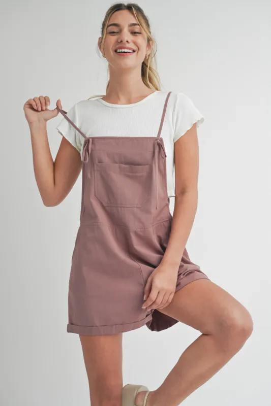 Mauve Front Pocket Short Overalls sold by Pinkblush