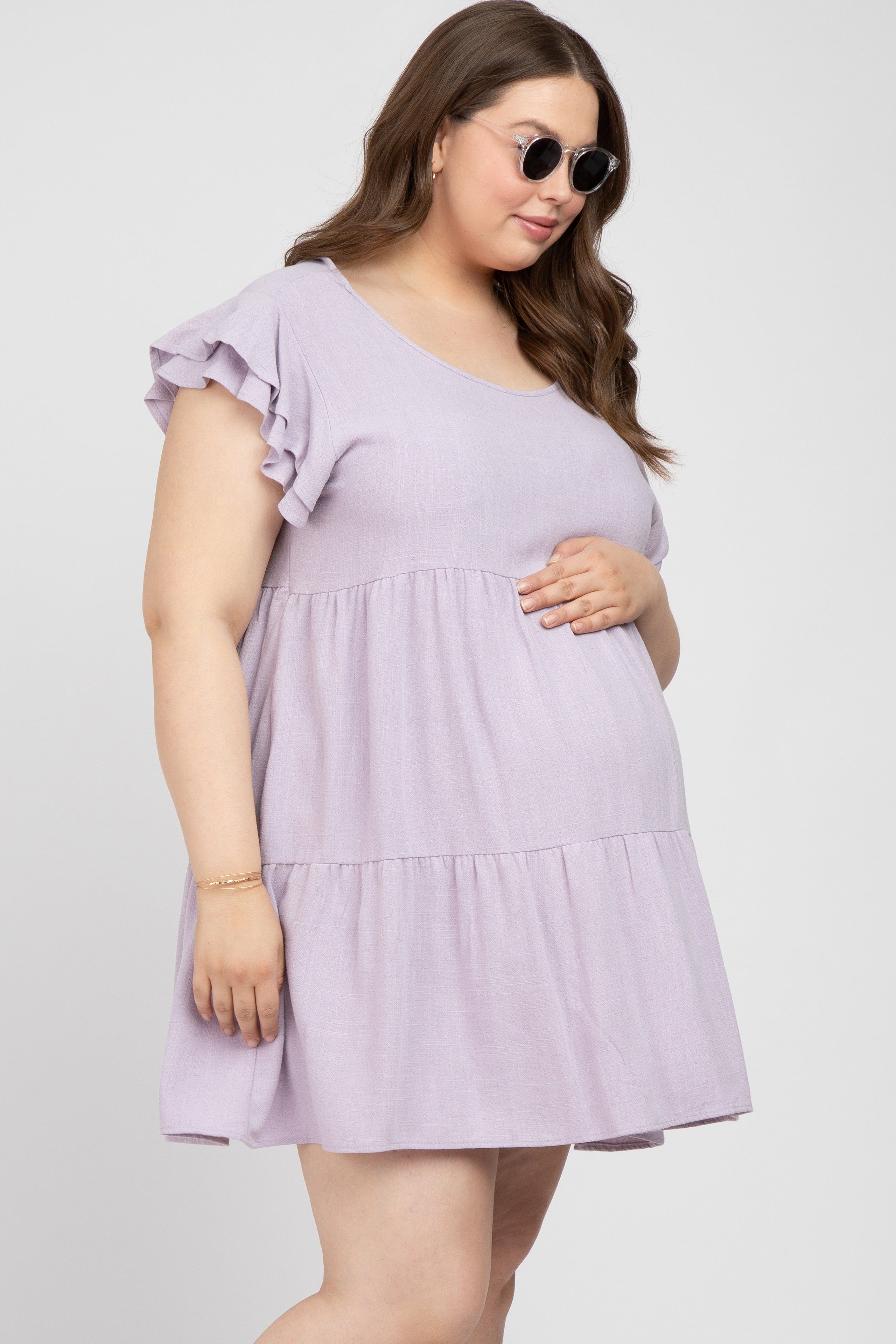 Lavender Tiered Linen Maternity Plus Dress sold by Pinkblush product image thumbnail 2