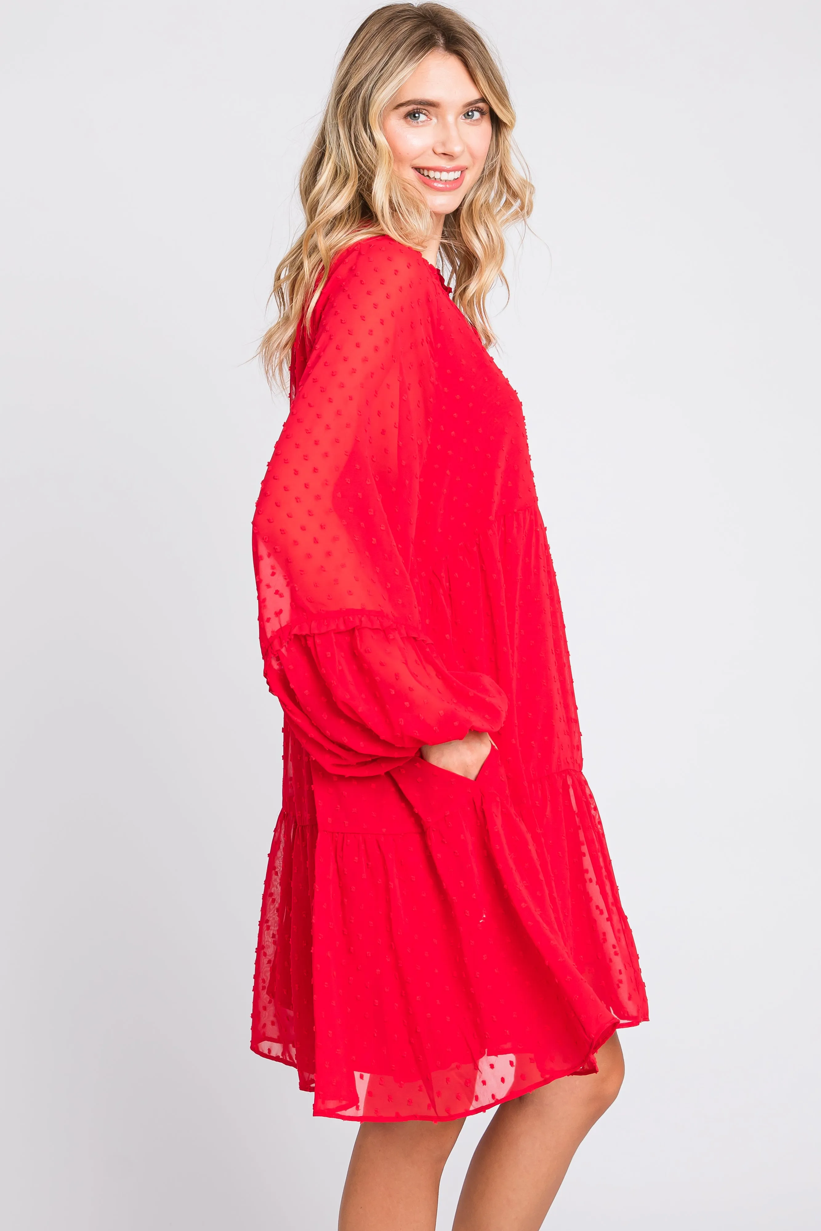 Red Swiss Dot Chiffon Tiered Dress sold by Pinkblush product image thumbnail 2