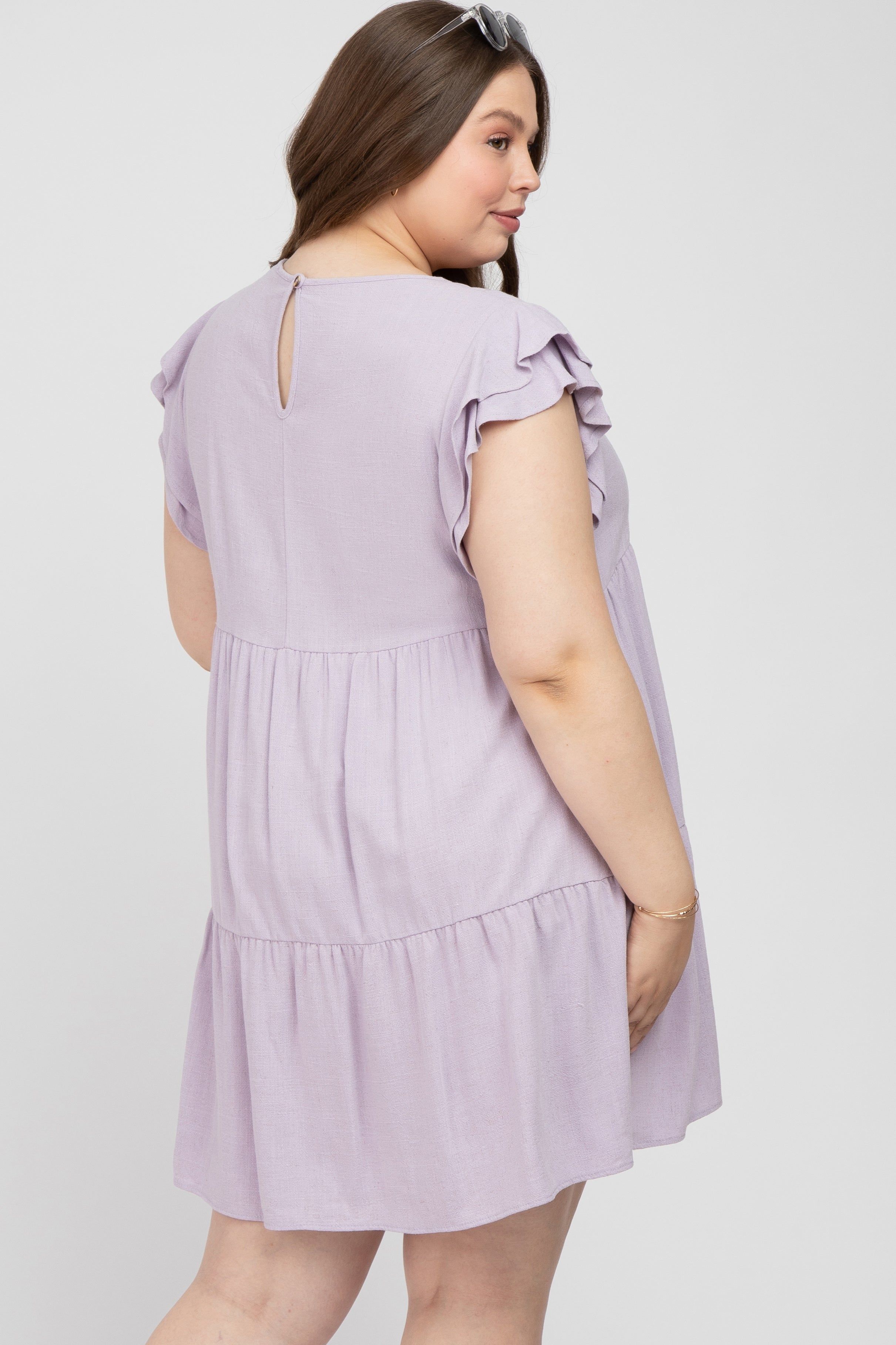 Lavender Tiered Linen Maternity Plus Dress sold by Pinkblush product image thumbnail 3