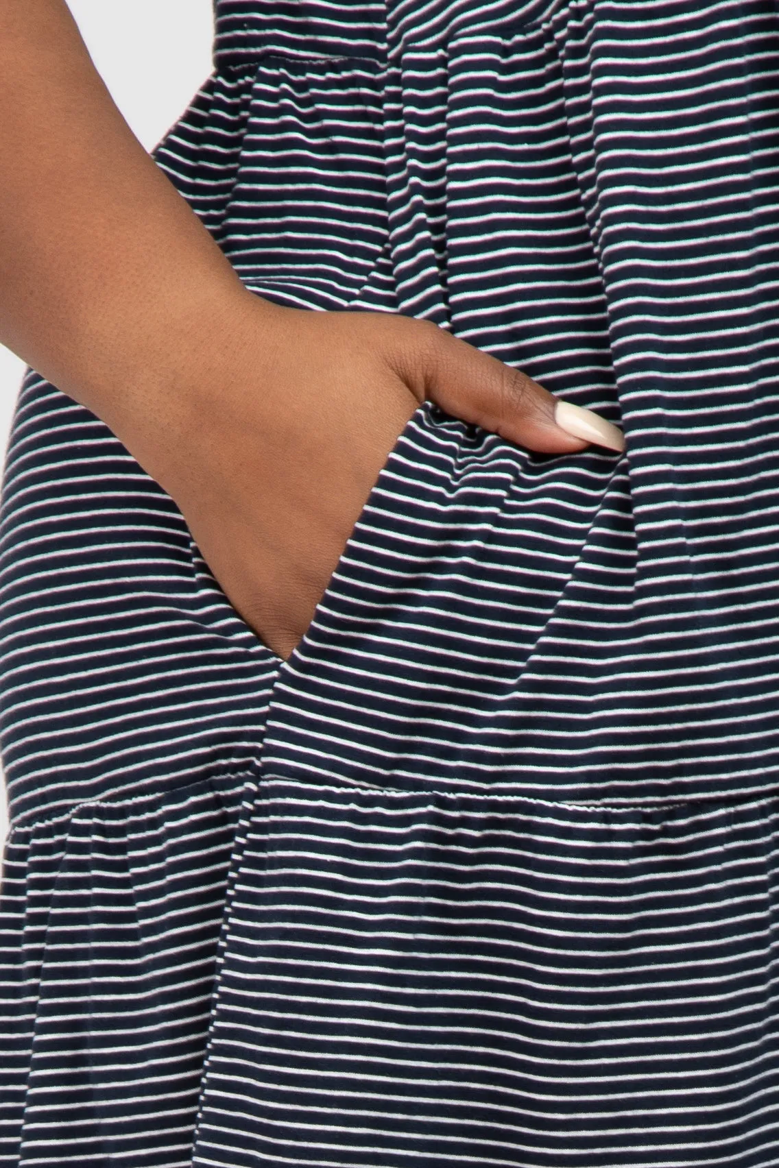 Navy Blue Striped Sleeveless Tiered Plus Dress sold by Pinkblush product image thumbnail 4