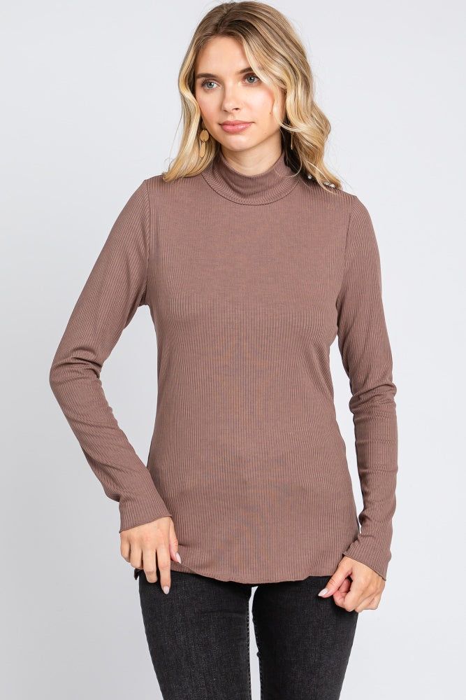 Brown Ribbed Long Sleeve Turtle Neck Maternity Top sold by Pinkblush product image thumbnail 5