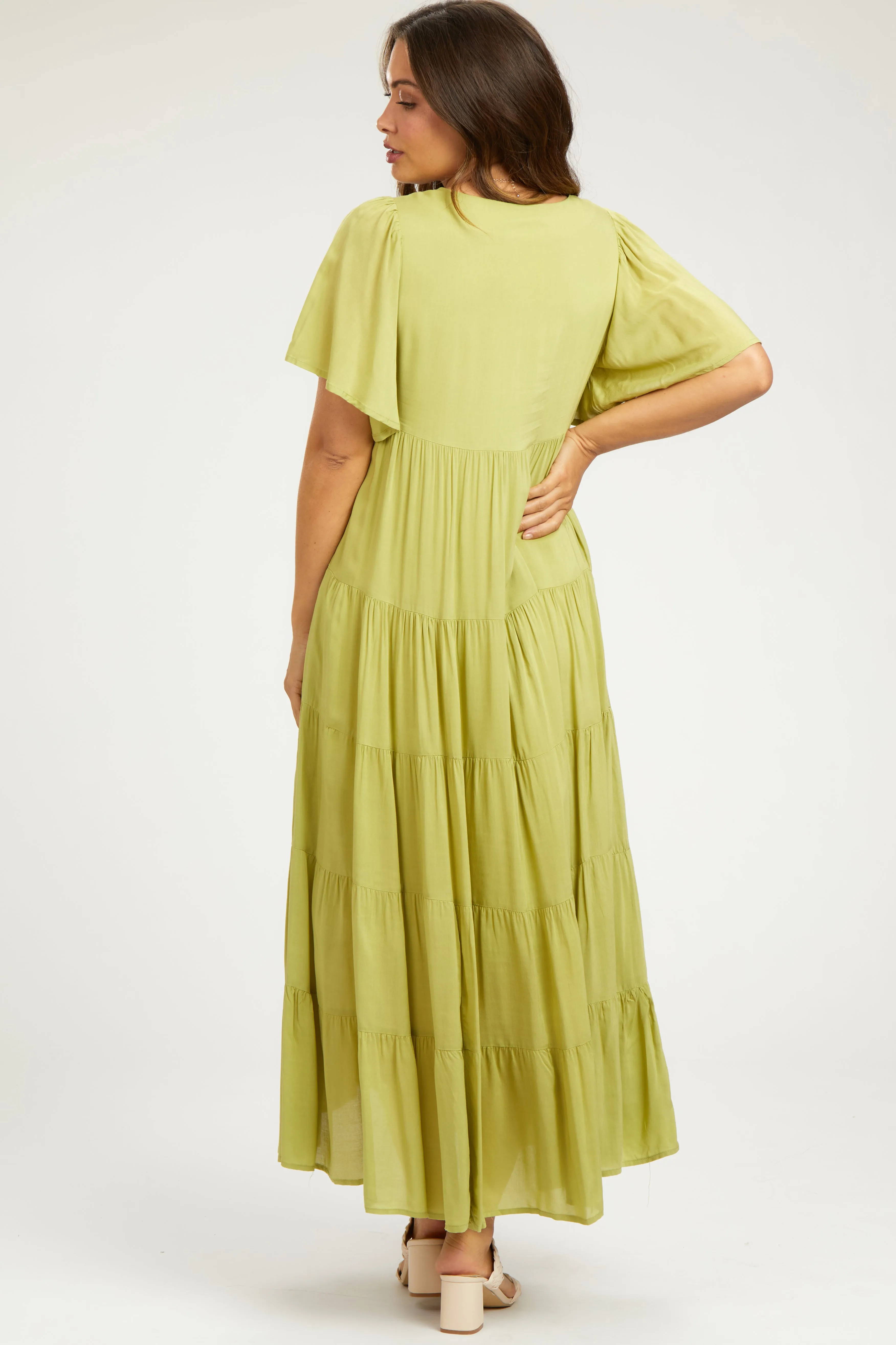 Green Button Detail Tiered Maternity Maxi Dress sold by Pinkblush product image thumbnail 3