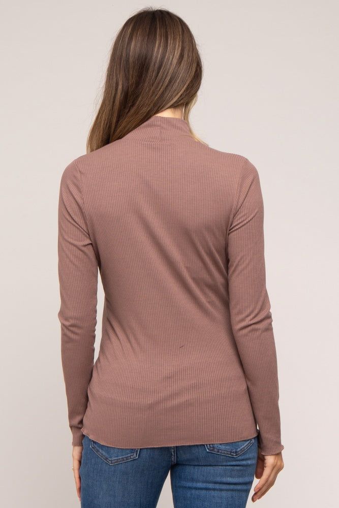 Brown Ribbed Long Sleeve Turtle Neck Maternity Top sold by Pinkblush product image thumbnail 3