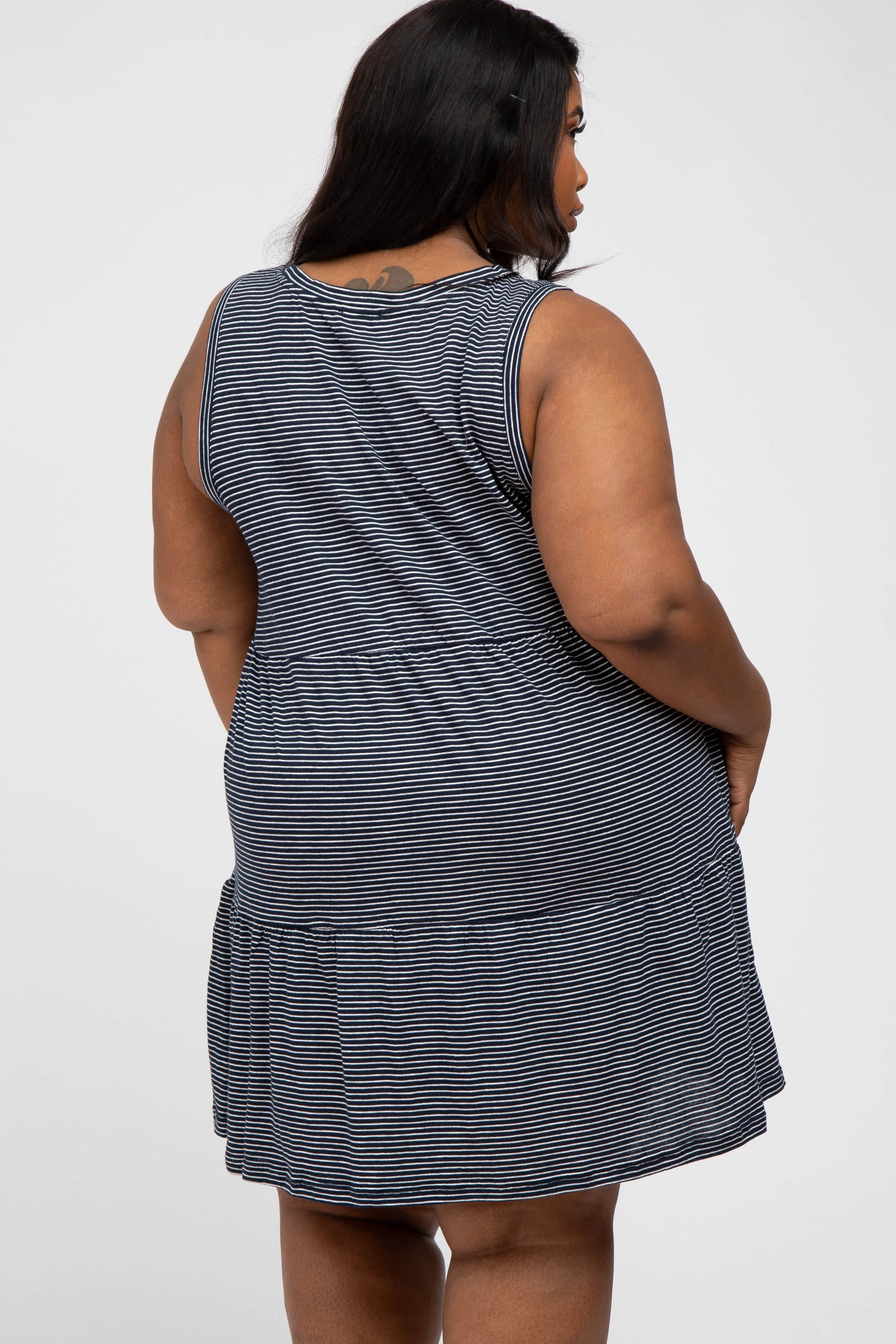 Navy Blue Striped Sleeveless Tiered Plus Dress sold by Pinkblush product image thumbnail 3