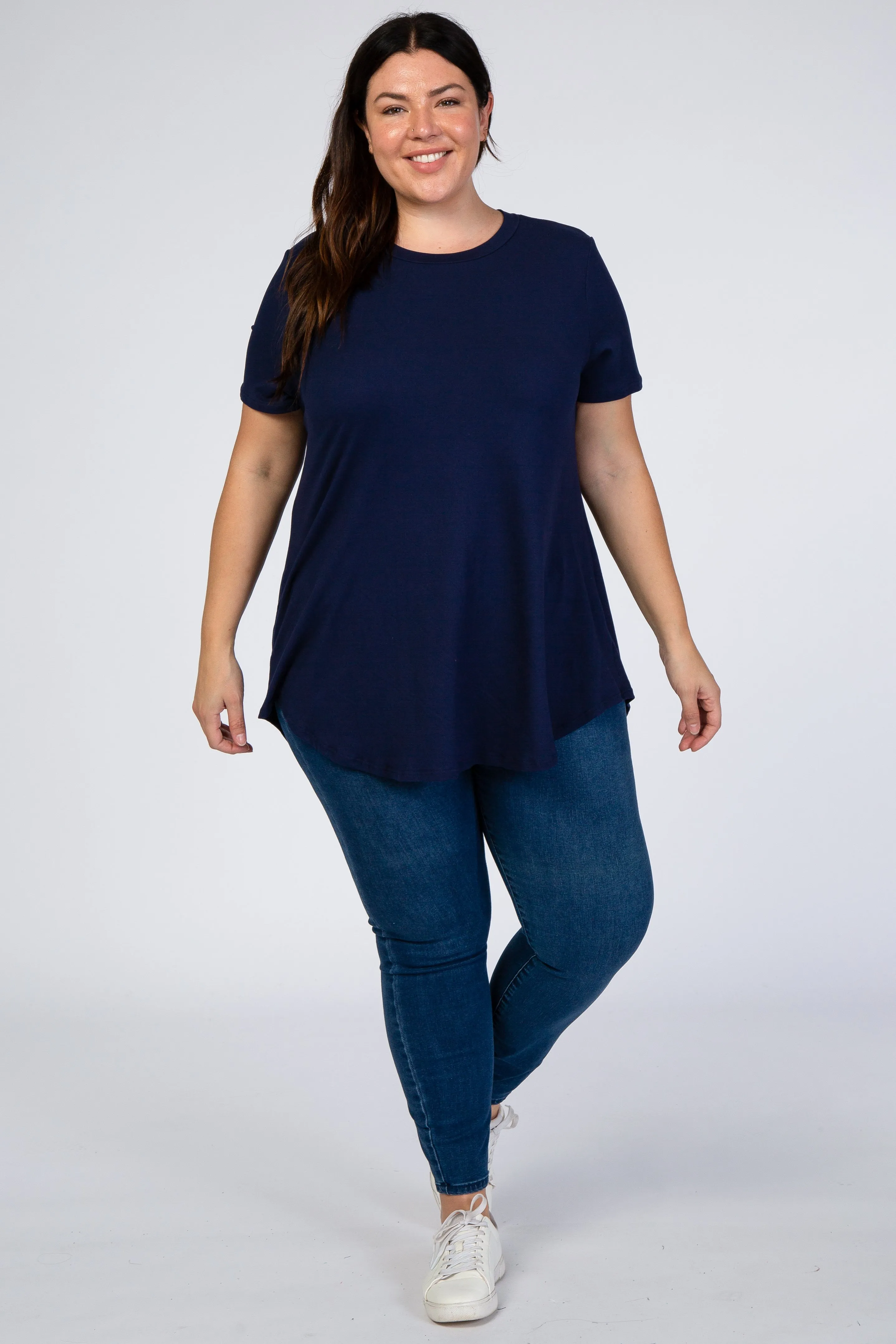 Navy Blue Round Hem Short Sleeve Plus Top sold by Pinkblush product image thumbnail 4