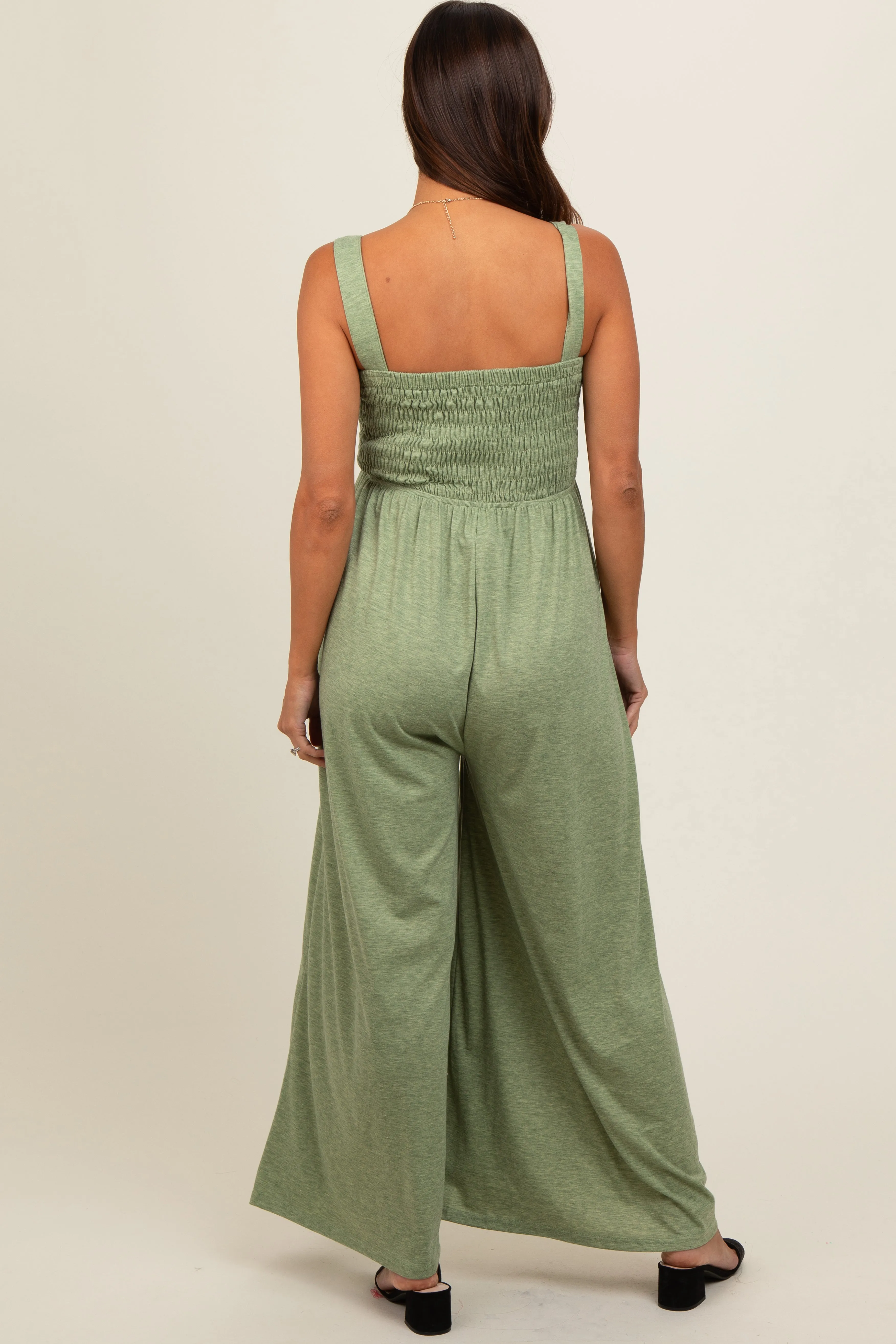 Green Smocked Wide Leg Maternity Jumpsuit sold by Pinkblush product image thumbnail 3