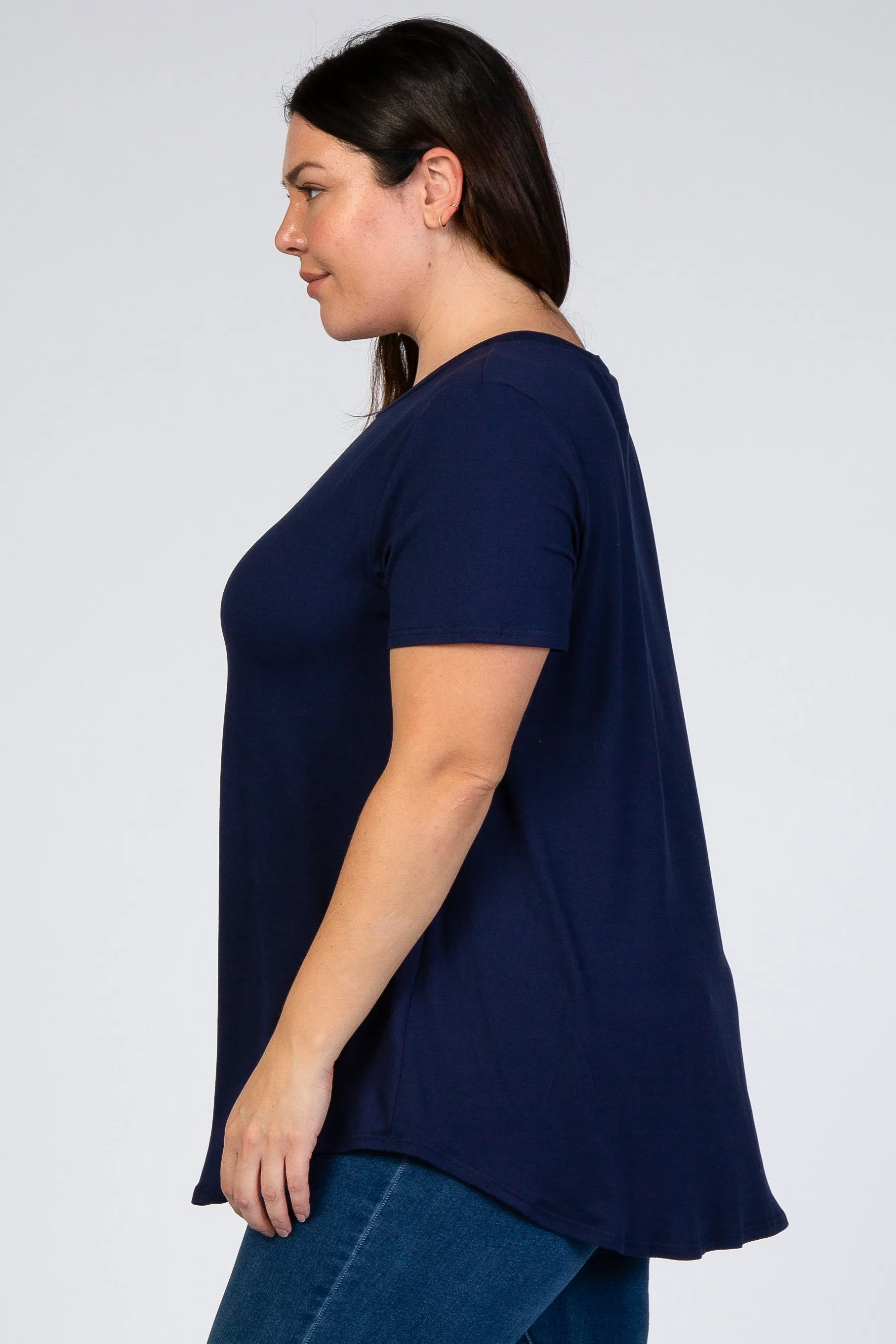 Navy Blue Round Hem Short Sleeve Plus Top sold by Pinkblush product image thumbnail 2