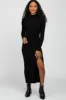 Black Ribbed Mock Neck Side Slit Maxi Dress sold by Pinkblush