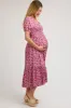 Pink Floral Smocked Short Sleeve Maternity Midi Dress sold by Pinkblush