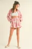 Mauve Floral Button Up Long Sleeve Short Set sold by Pinkblush