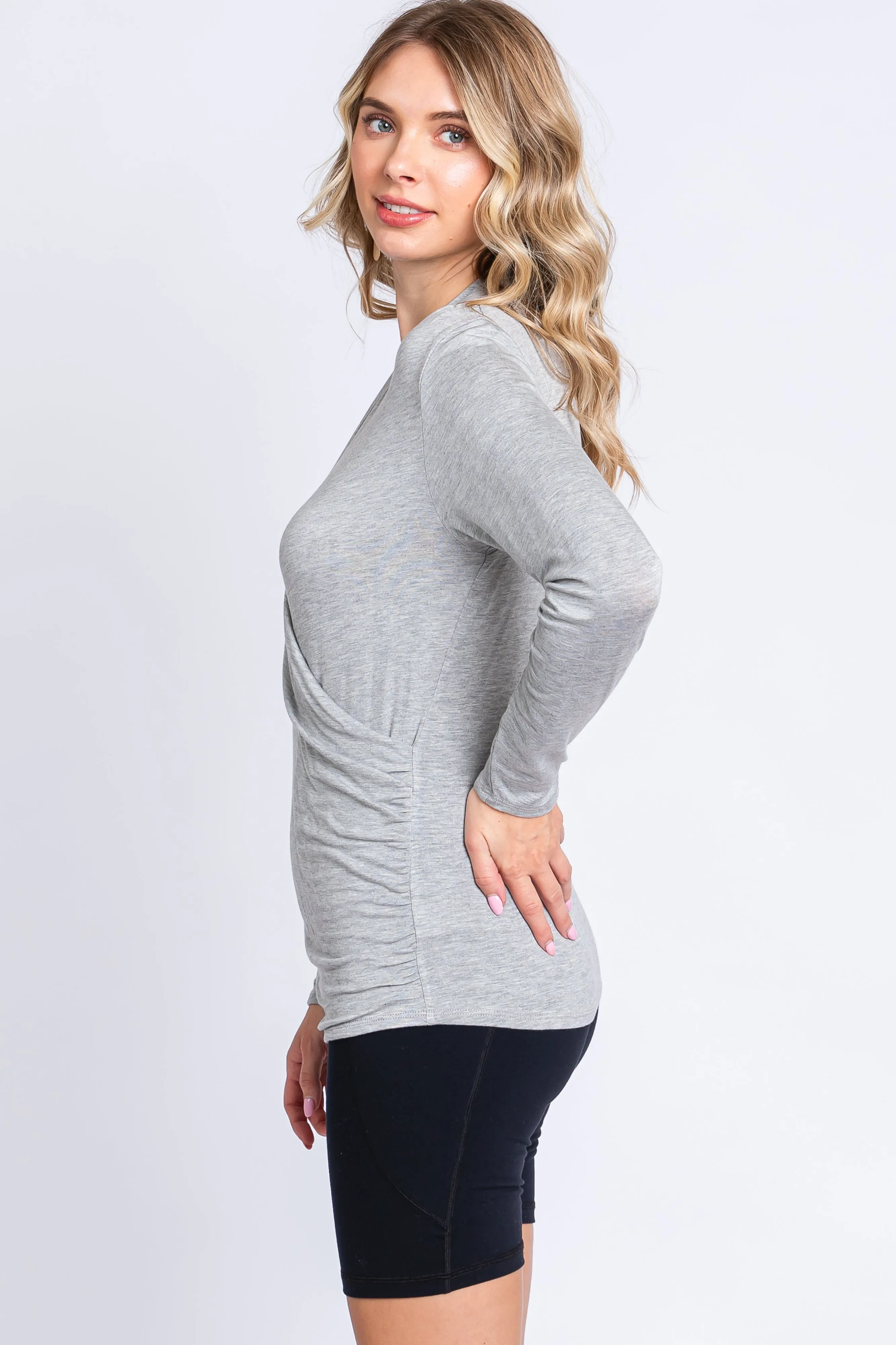 Heather Grey Long Sleeve Wrap Nursing Top sold by Pinkblush product image thumbnail 2
