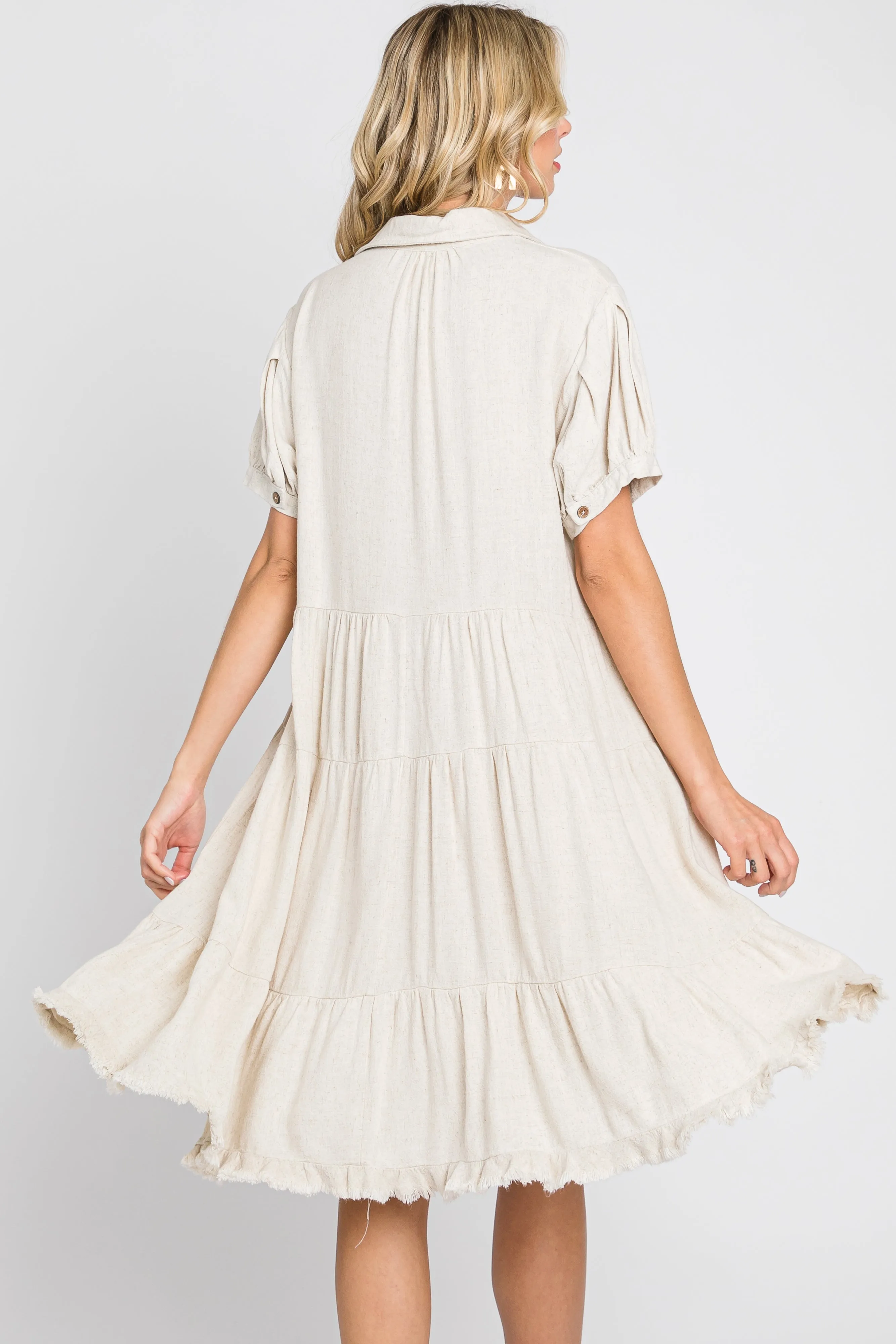 Cream Tiered Collared Linen Dress sold by Pinkblush product image thumbnail 4