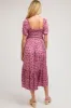 Pink Floral Smocked Short Sleeve Maternity Midi Dress sold by Pinkblush