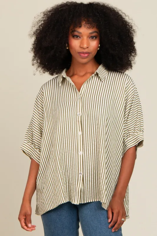 Olive Striped Oversized Blouse sold by Pinkblush