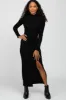 Black Ribbed Mock Neck Side Slit Maxi Dress sold by Pinkblush