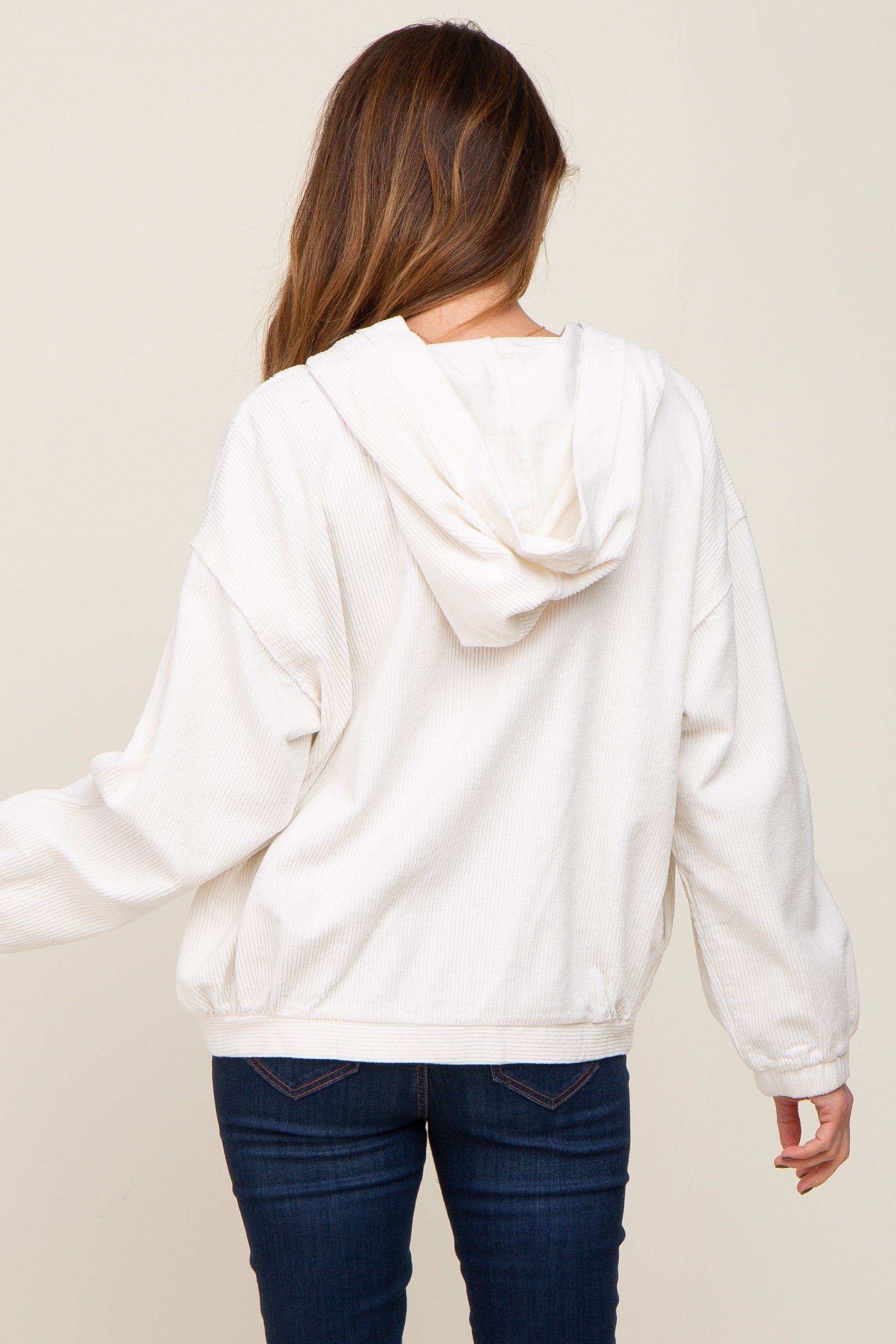 Ivory Corduroy Button Up Hooded Jacket sold by Pinkblush product image thumbnail 3